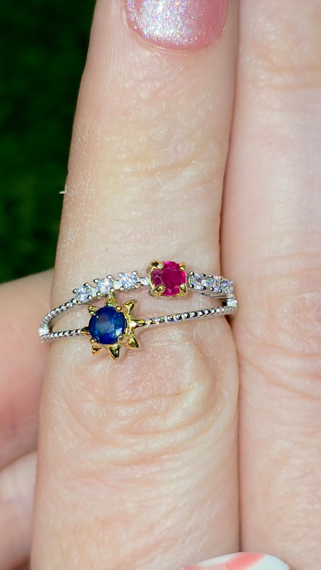 Ruby and Blue Sapphire Double Ring