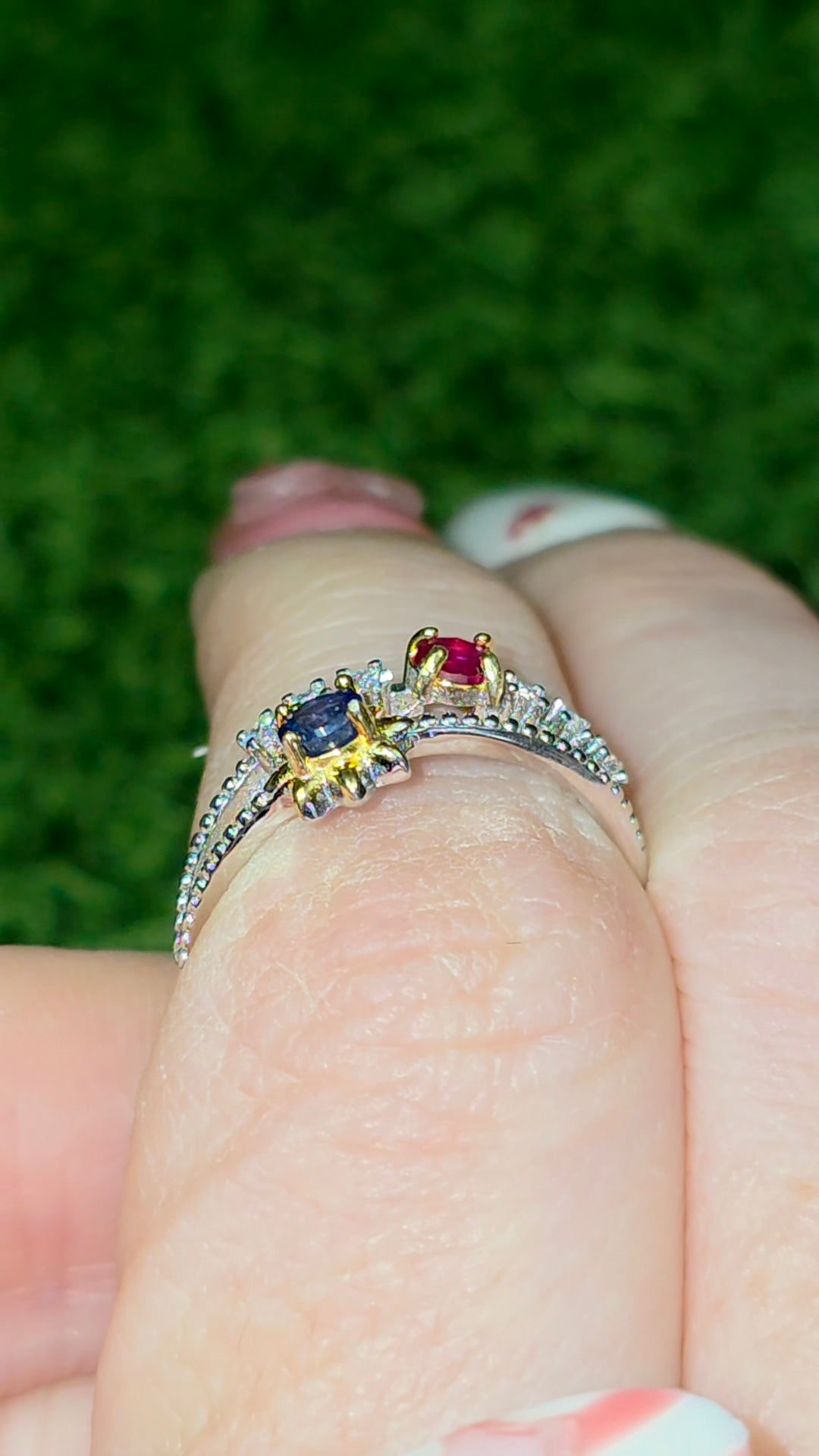 Ruby and Blue Sapphire Double Ring