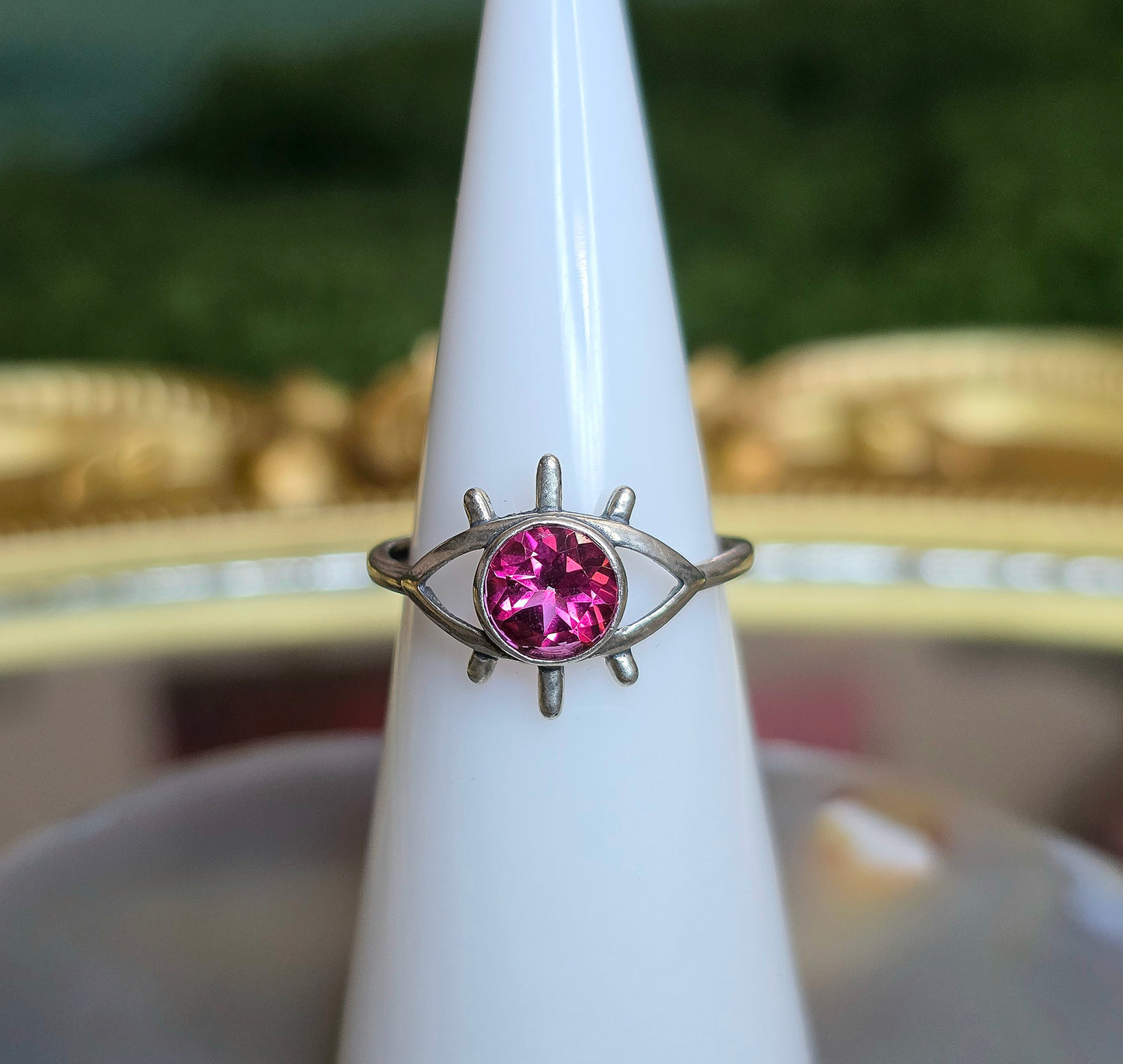 Pink Topaz Evil Eye Ring