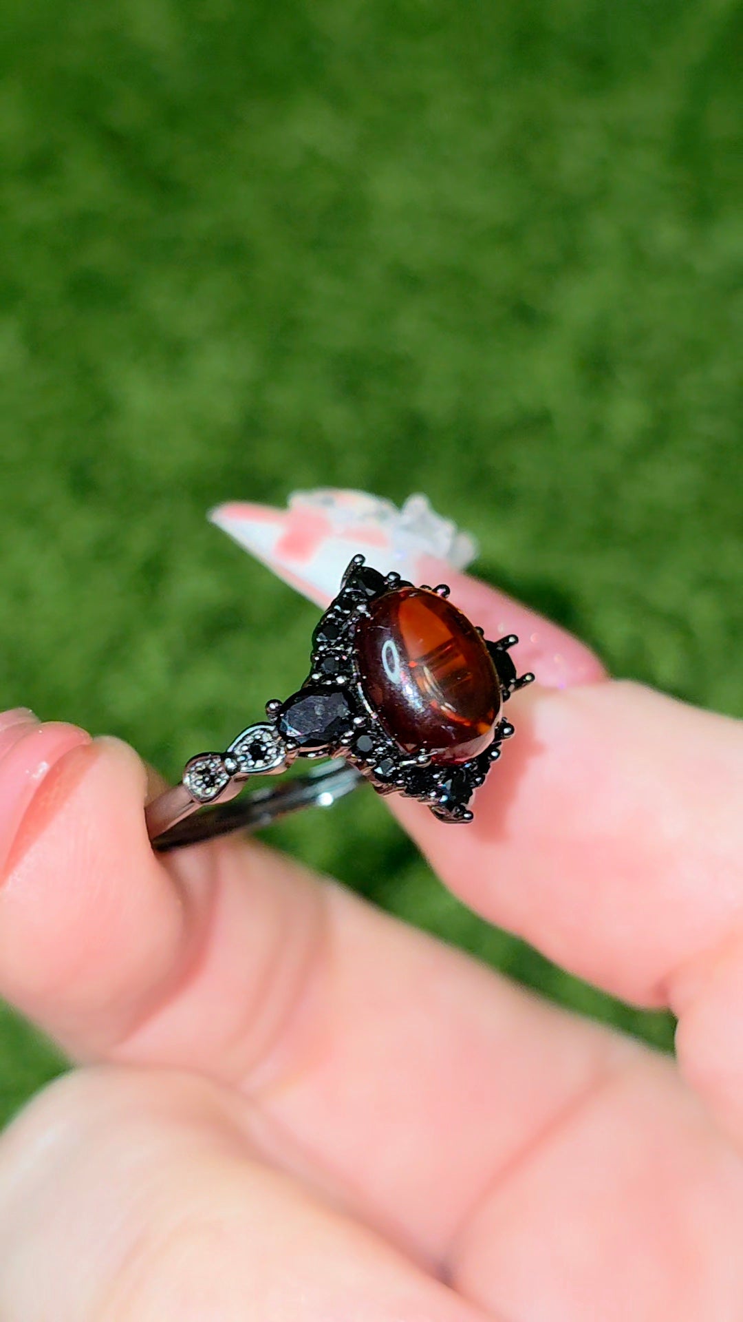 Blood Amber and Black Spinel Ring