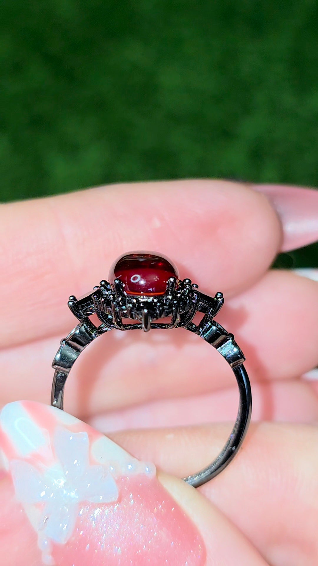 Blood Amber and Black Spinel Ring