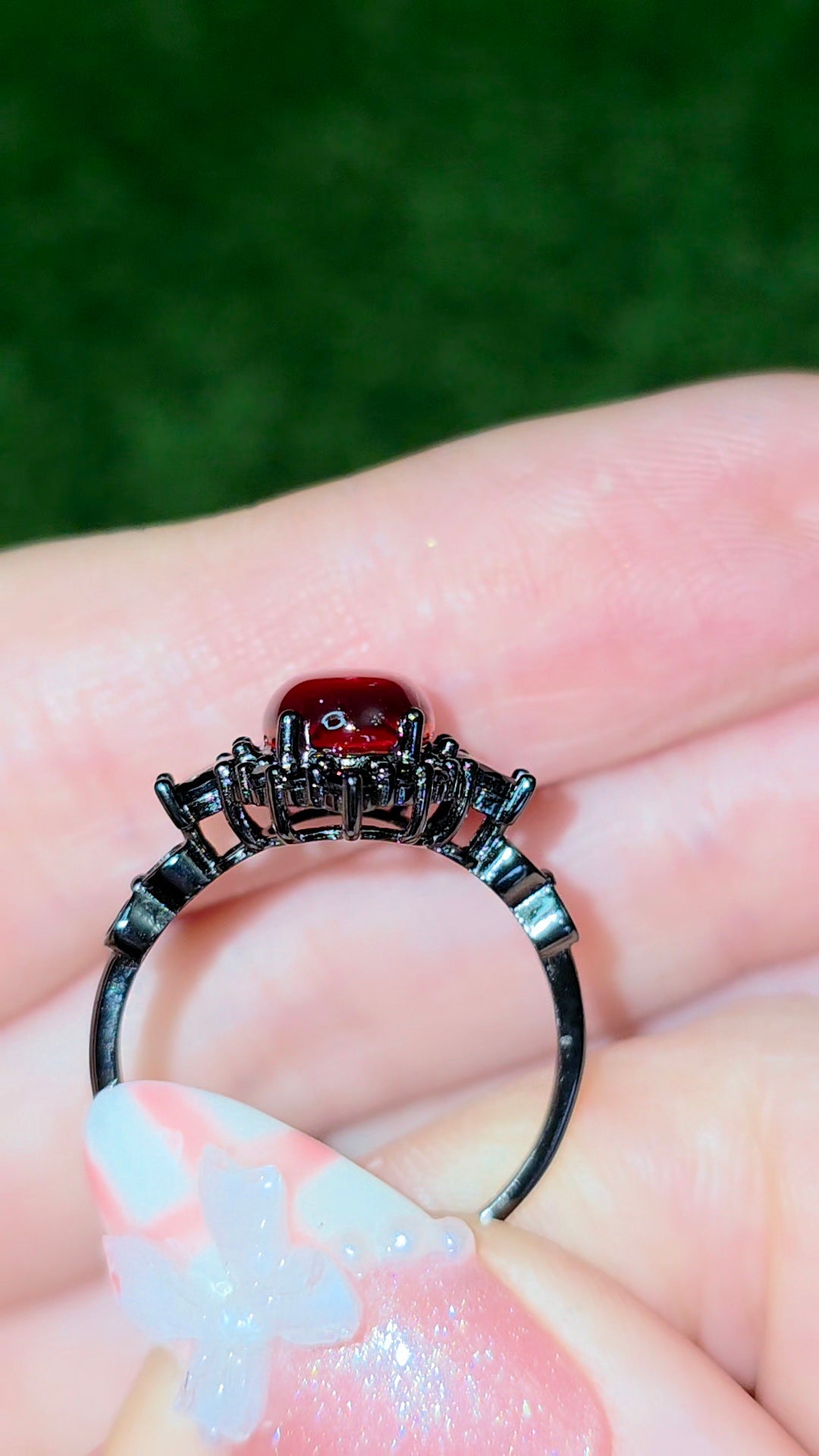 Blood Amber and Black Spinel Ring