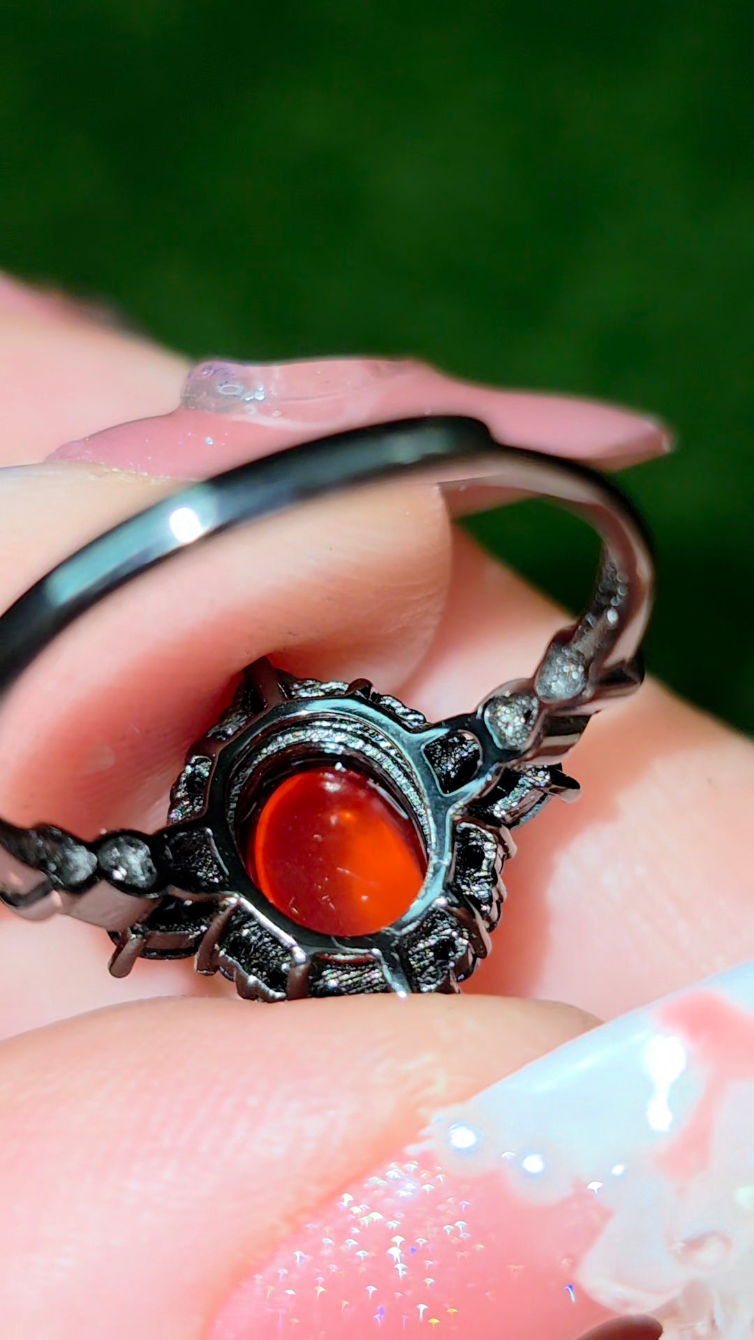 Blood Amber and Black Spinel Ring
