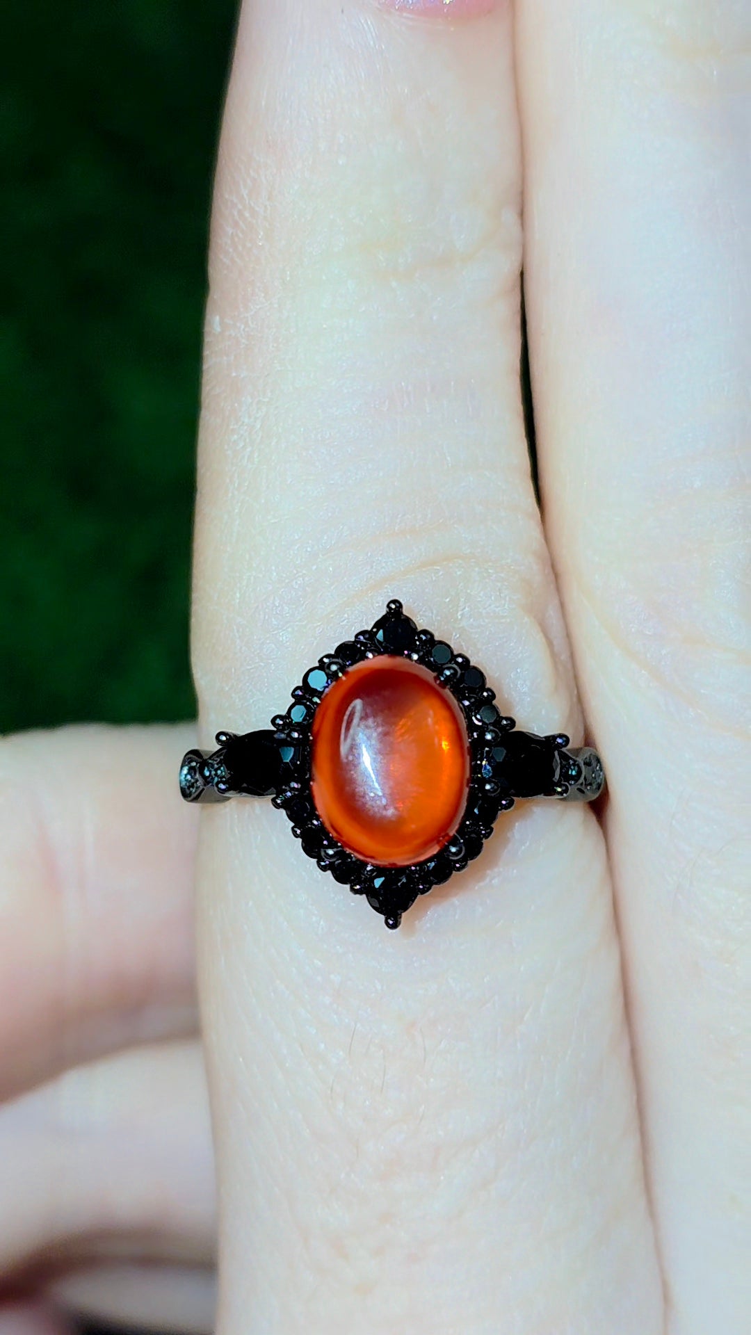 Blood Amber and Black Spinel Ring