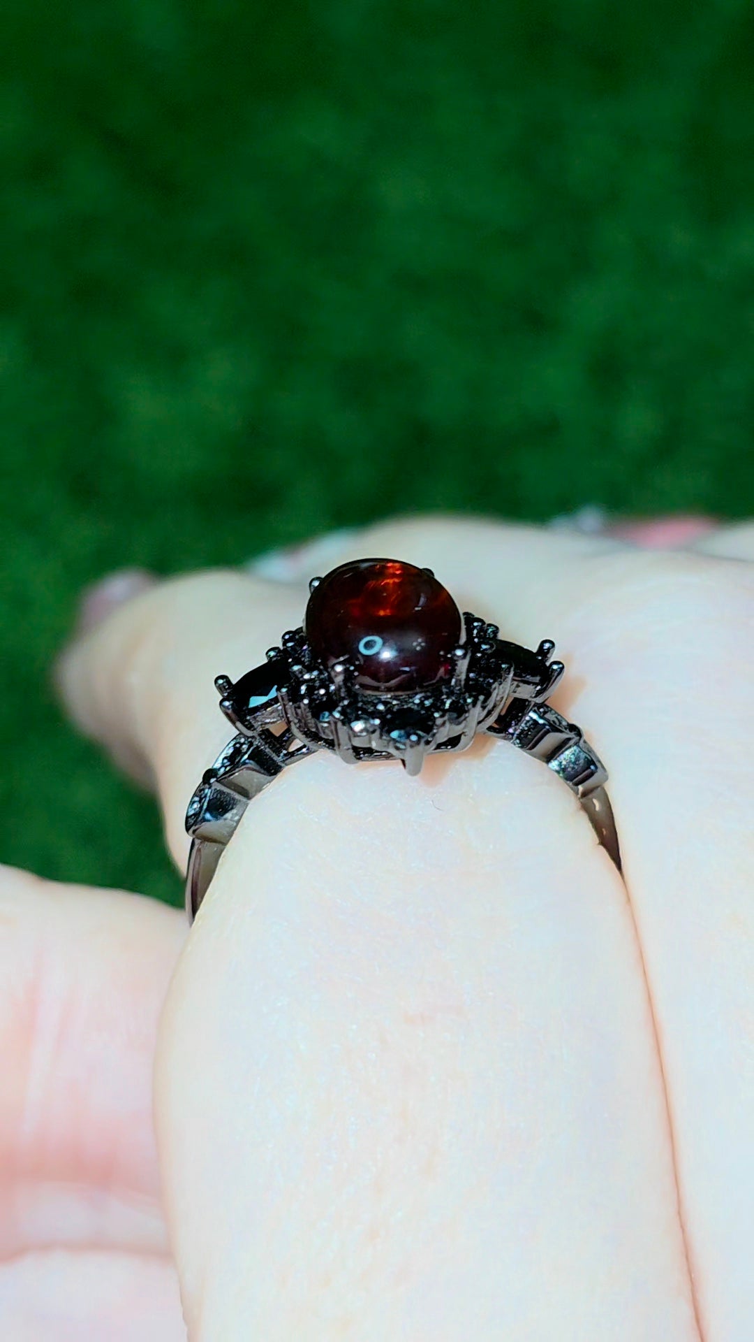 Blood Amber and Black Spinel Ring