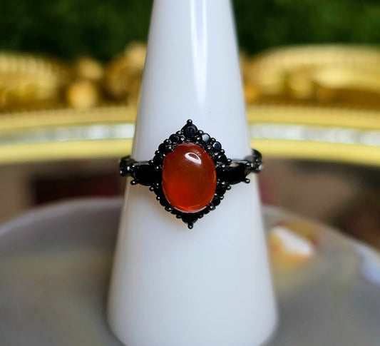 Blood Amber and Black Spinel Ring
