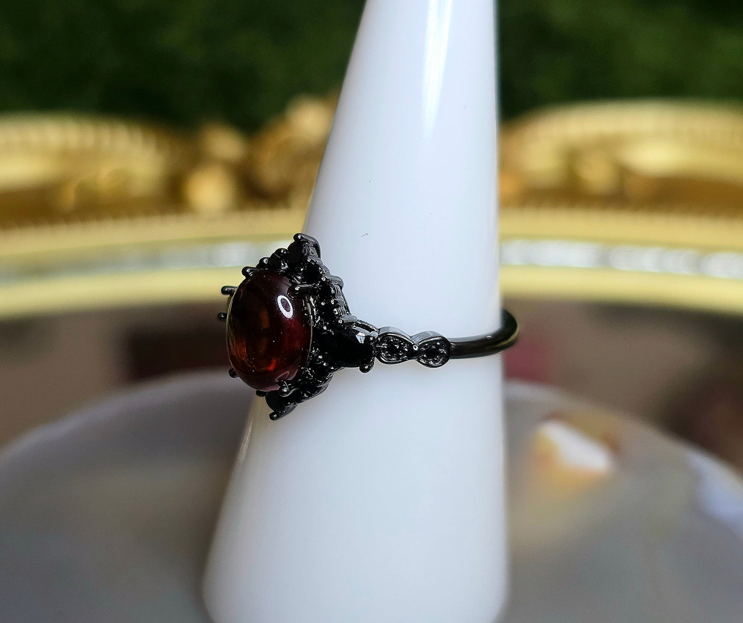Blood Amber and Black Spinel Ring