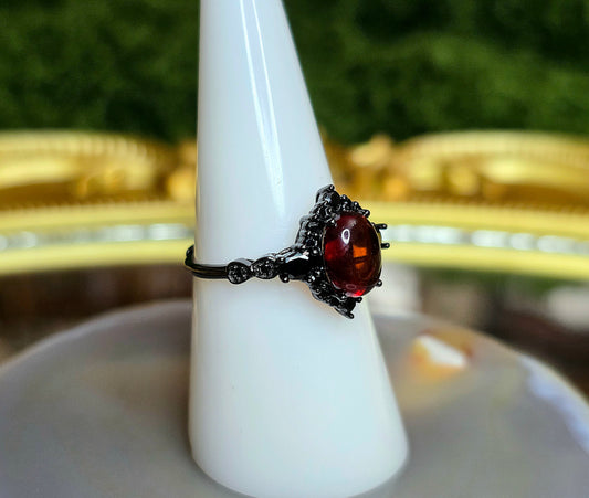 Blood Amber and Black Spinel Ring