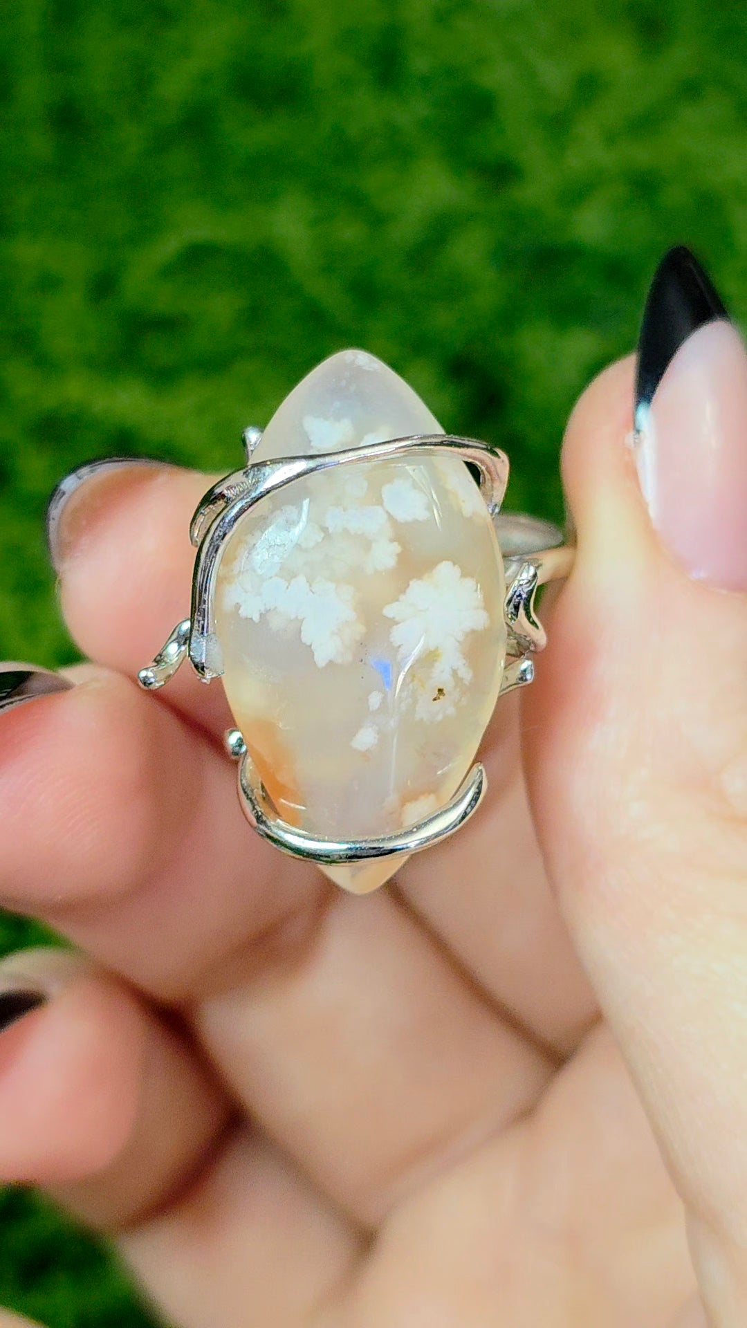 Flower Agate Asymmetrical Ring