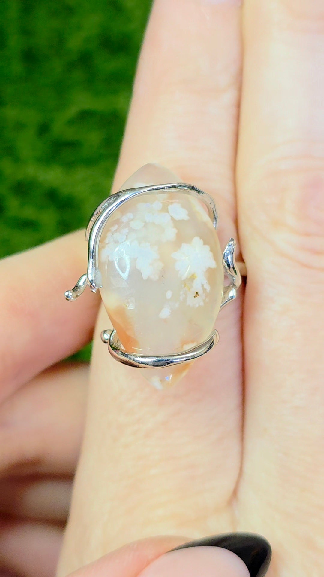 Flower Agate Asymmetrical Ring
