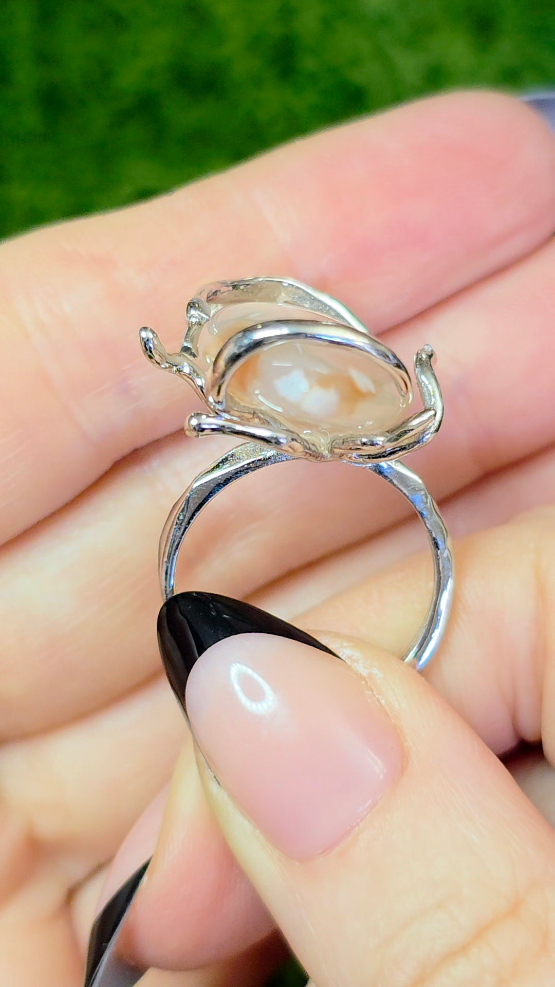 Flower Agate Asymmetrical Ring
