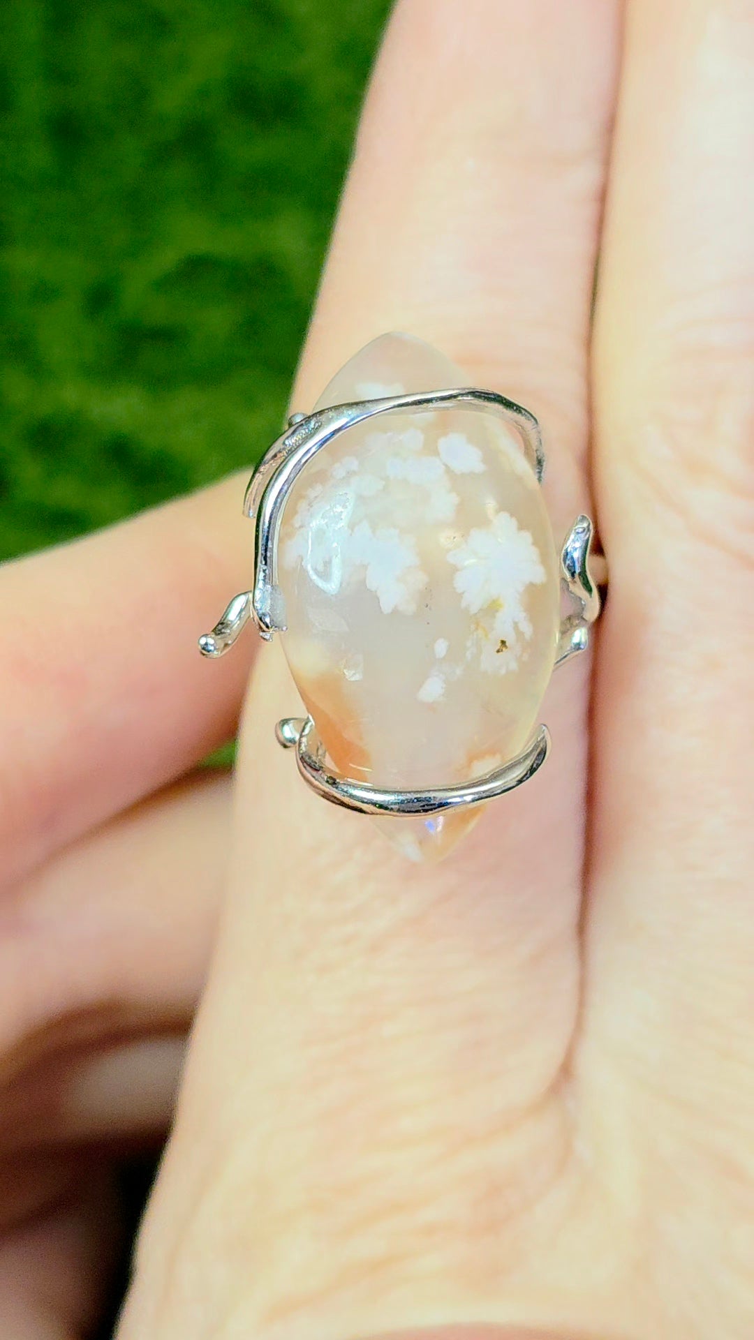 Flower Agate Asymmetrical Ring