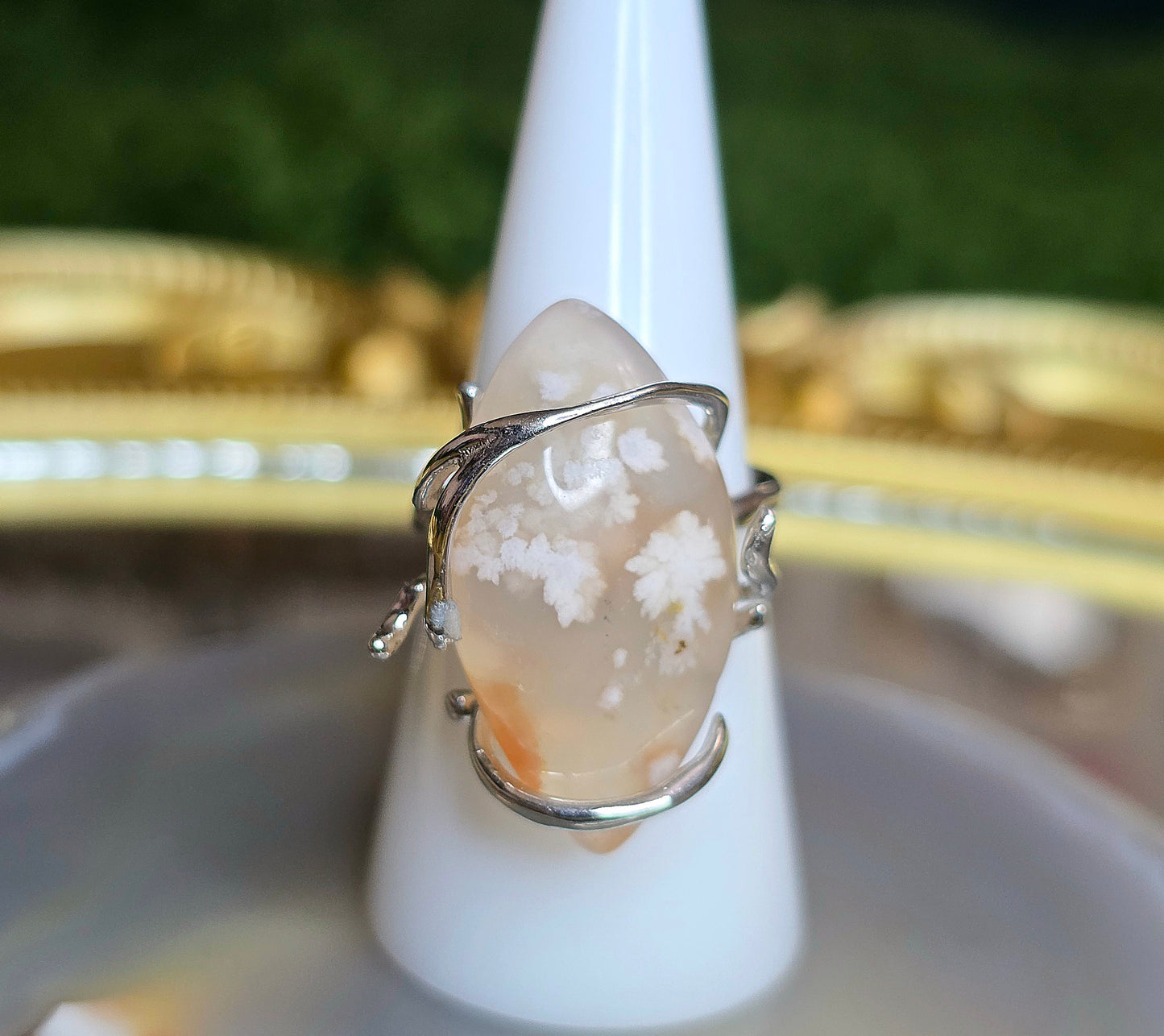 Flower Agate Asymmetrical Ring