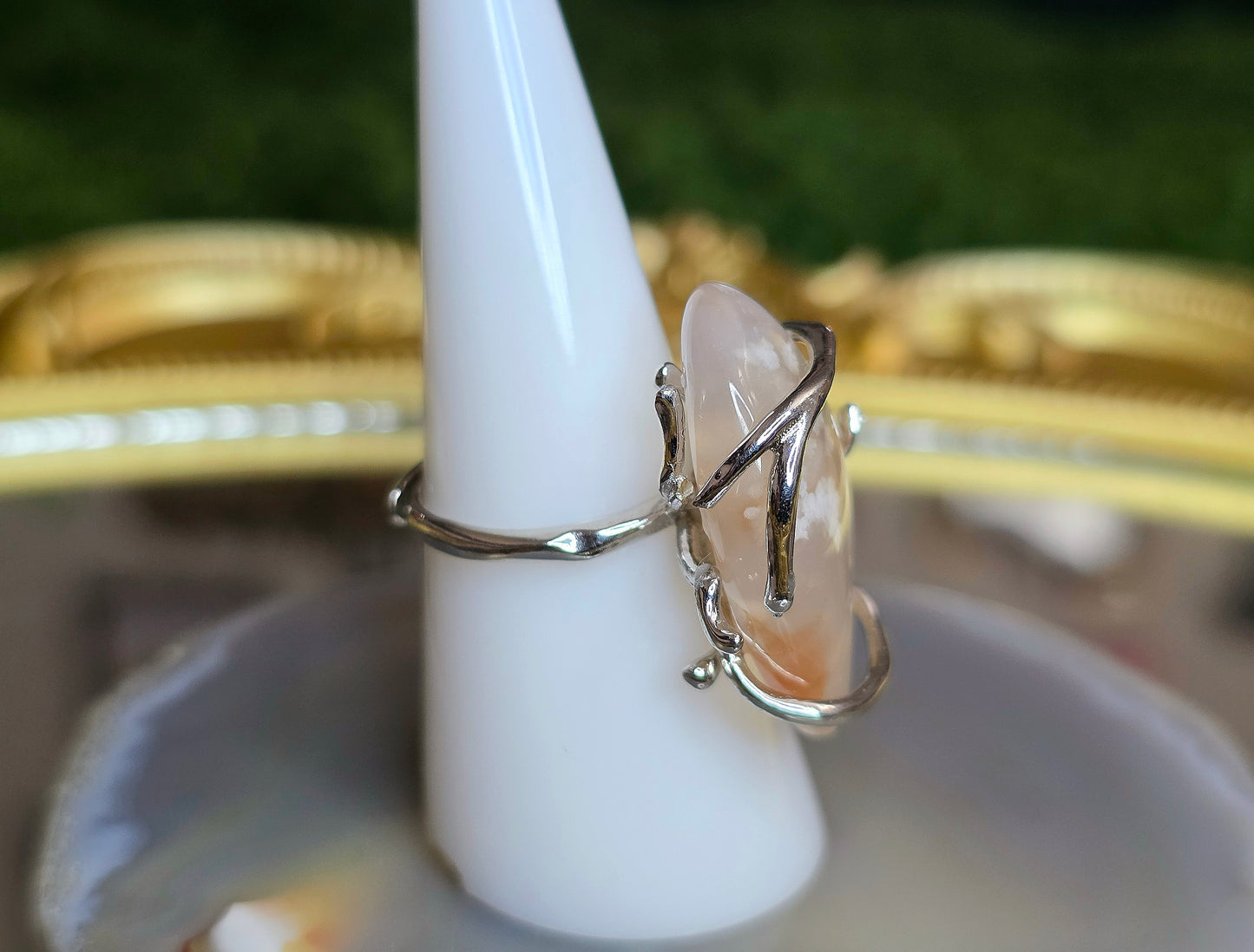 Flower Agate Asymmetrical Ring