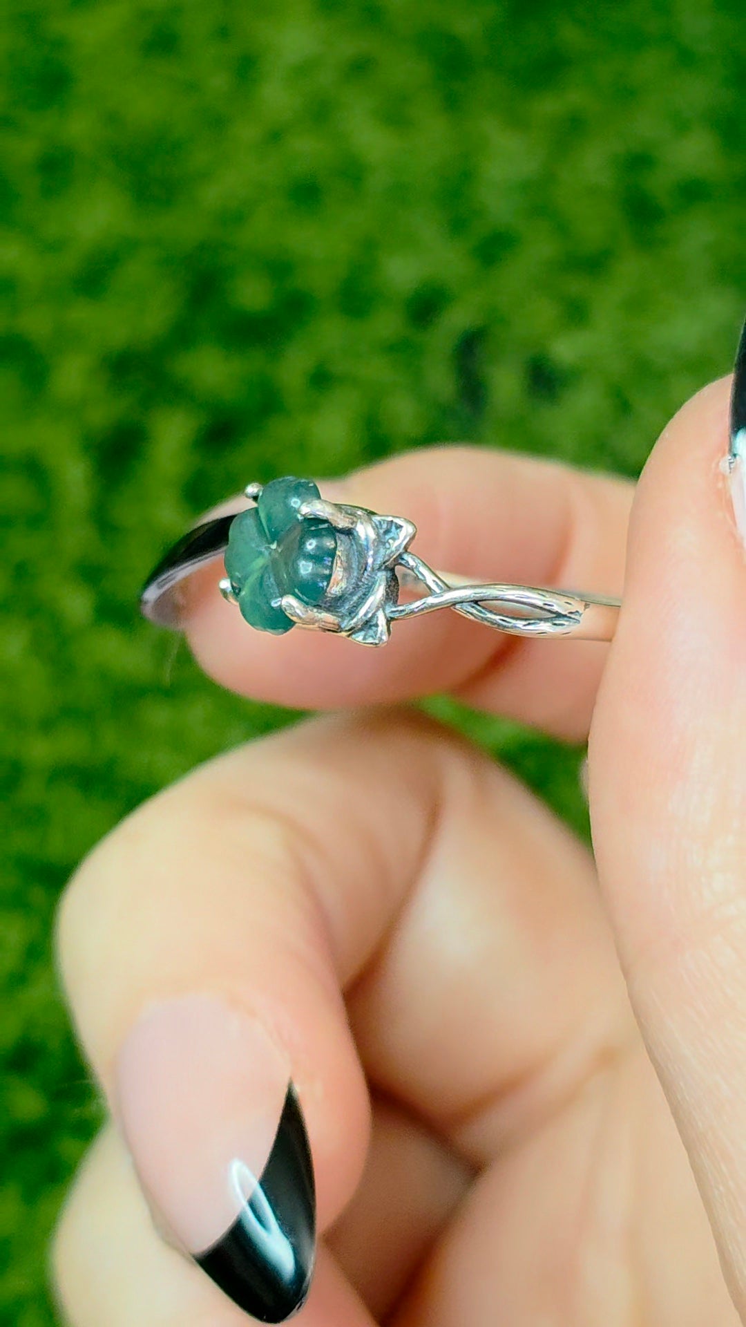 Blue Water Jadeite Clover Ring C
