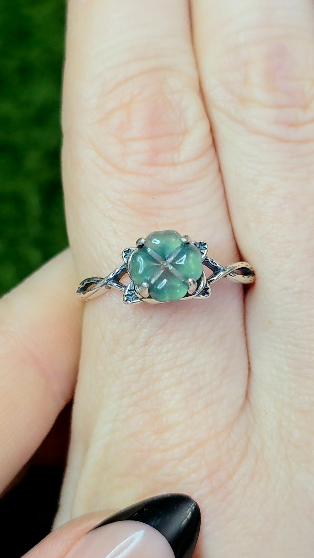 Blue Water Jadeite Clover Ring C