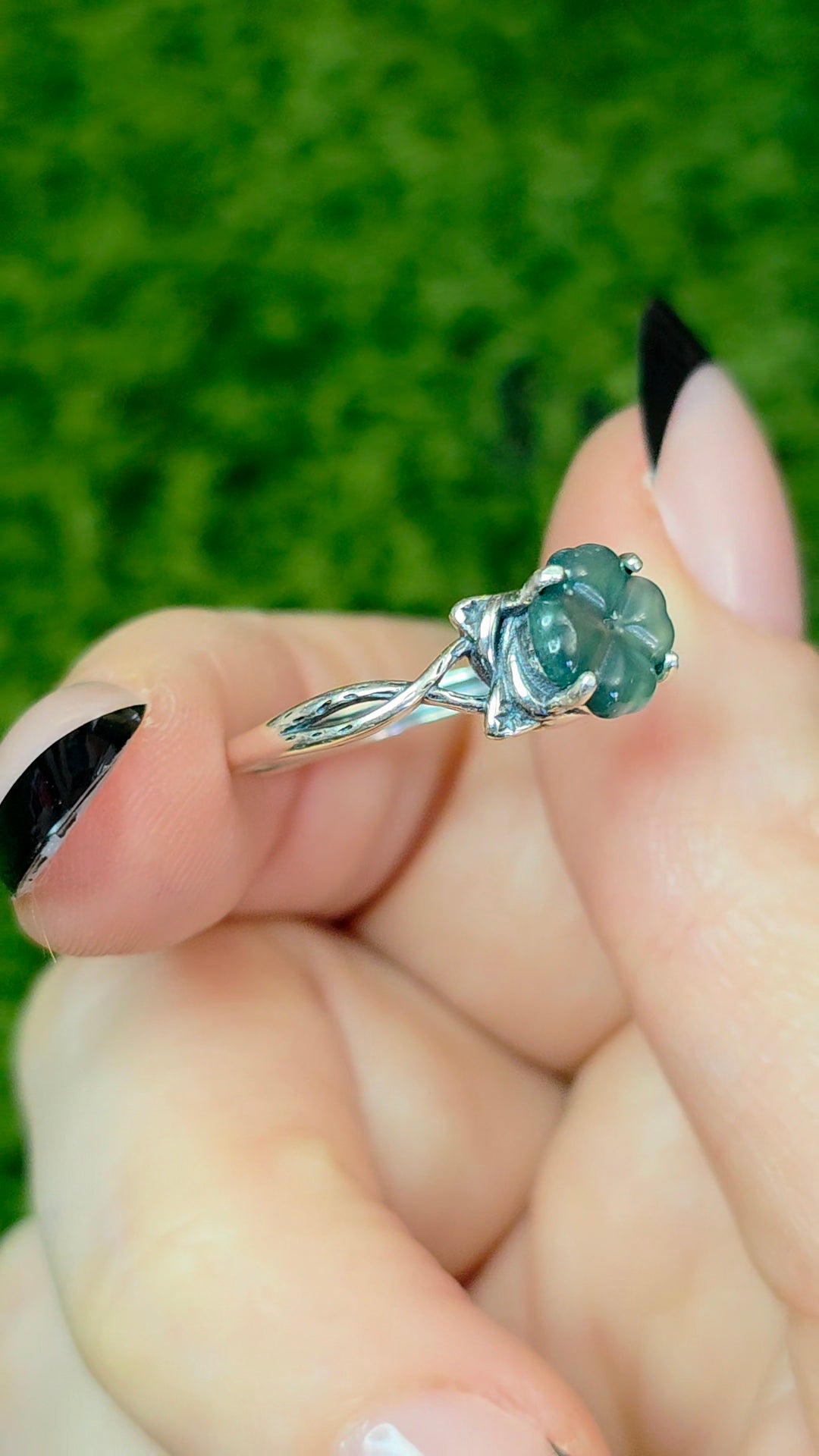 Blue Water Jadeite Clover Ring C