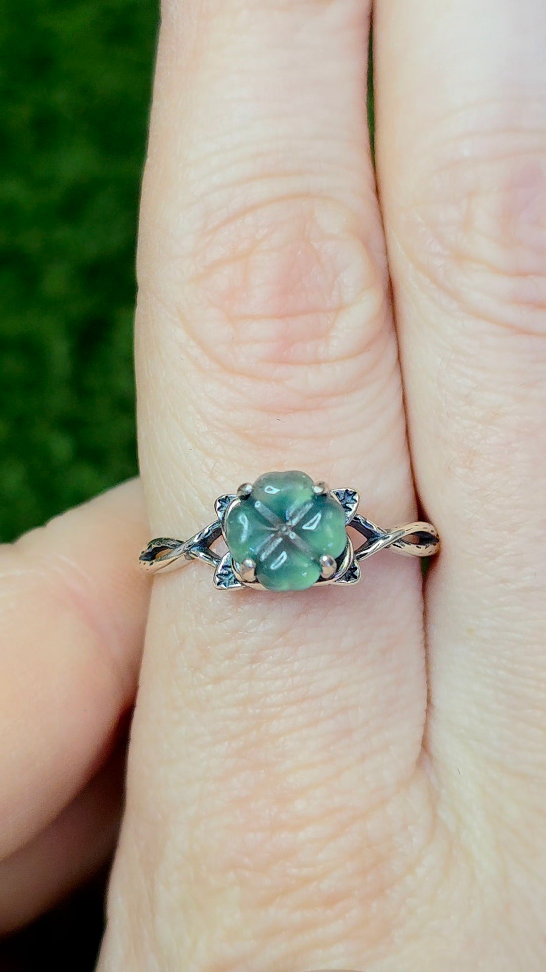 Blue Water Jadeite Clover Ring C