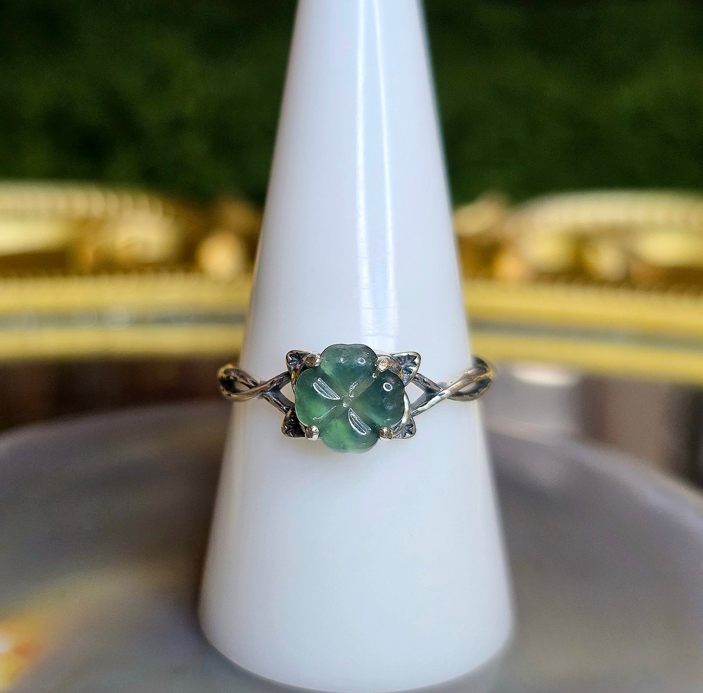 Blue Water Jadeite Clover Ring C