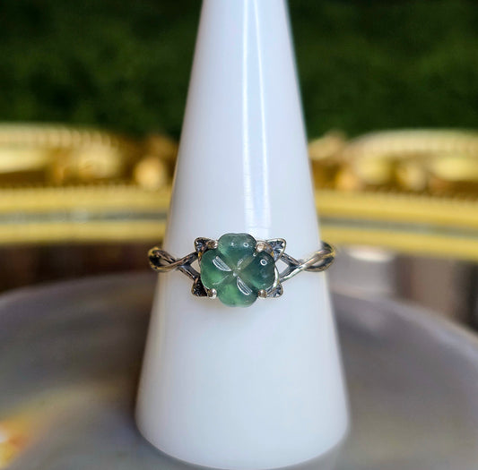 Blue Water Jadeite Clover Ring C