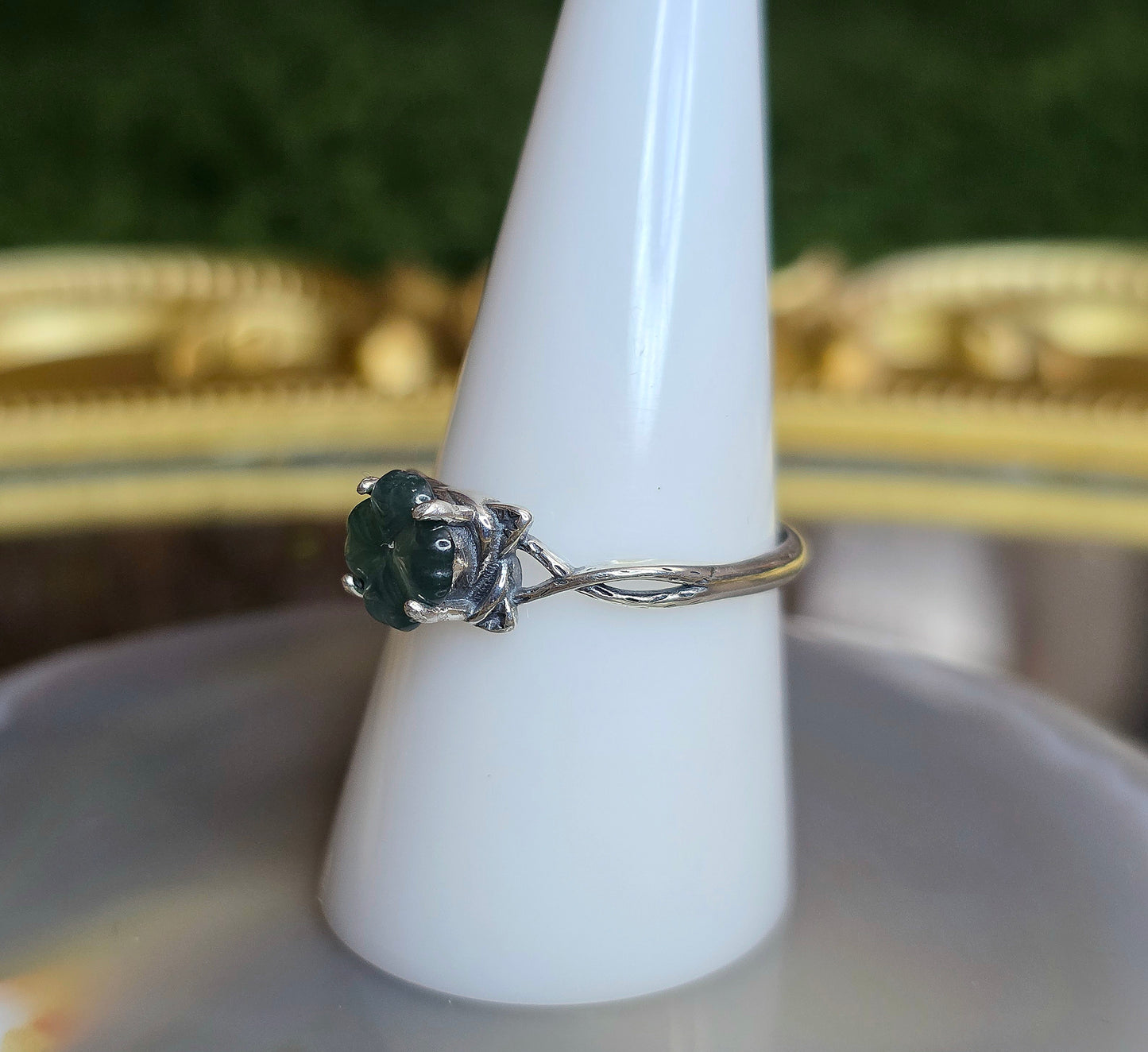 Blue Water Jadeite Clover Ring C