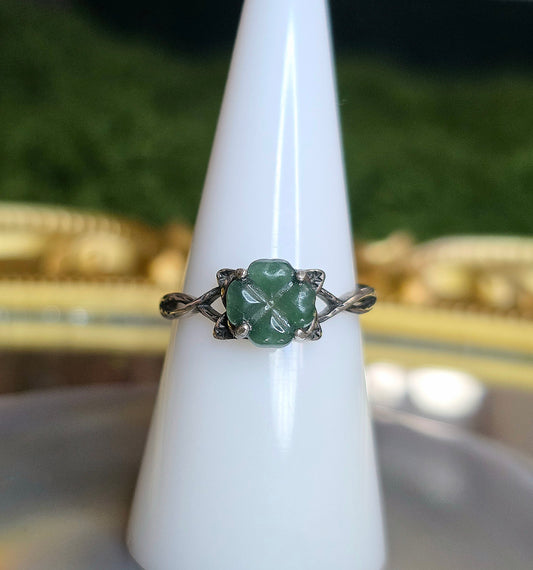 Blue Water Jadeite Clover Ring D