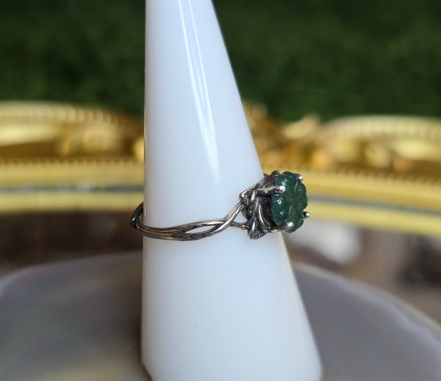 Blue Water Jadeite Clover Ring D