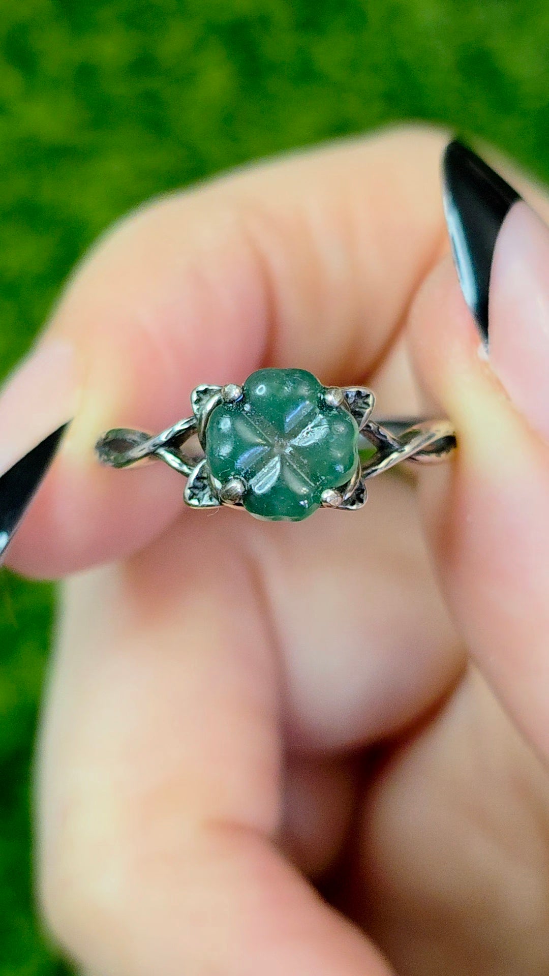 Blue Water Jadeite Clover Ring D
