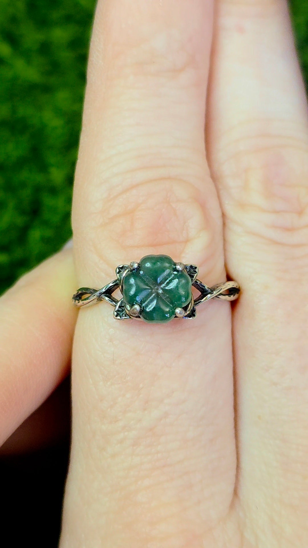 Blue Water Jadeite Clover Ring D