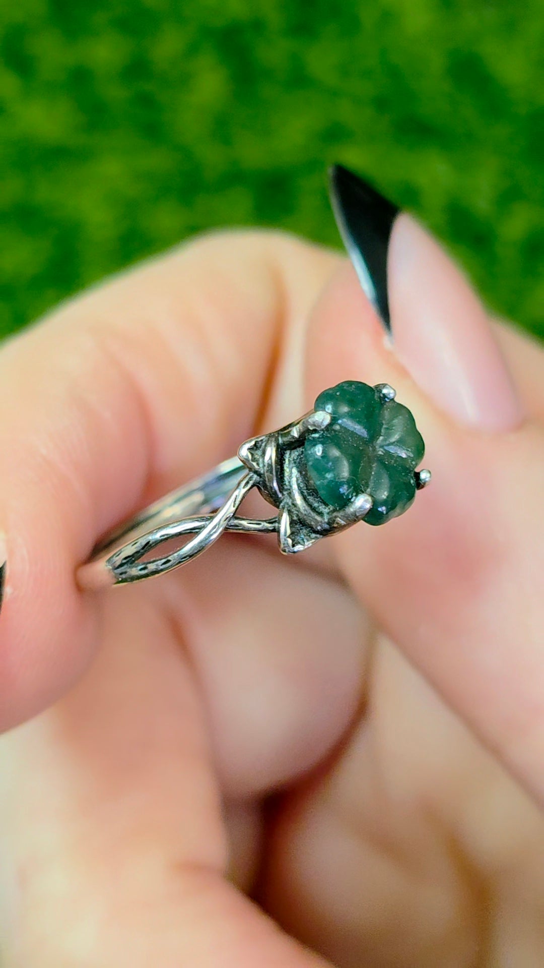Blue Water Jadeite Clover Ring D