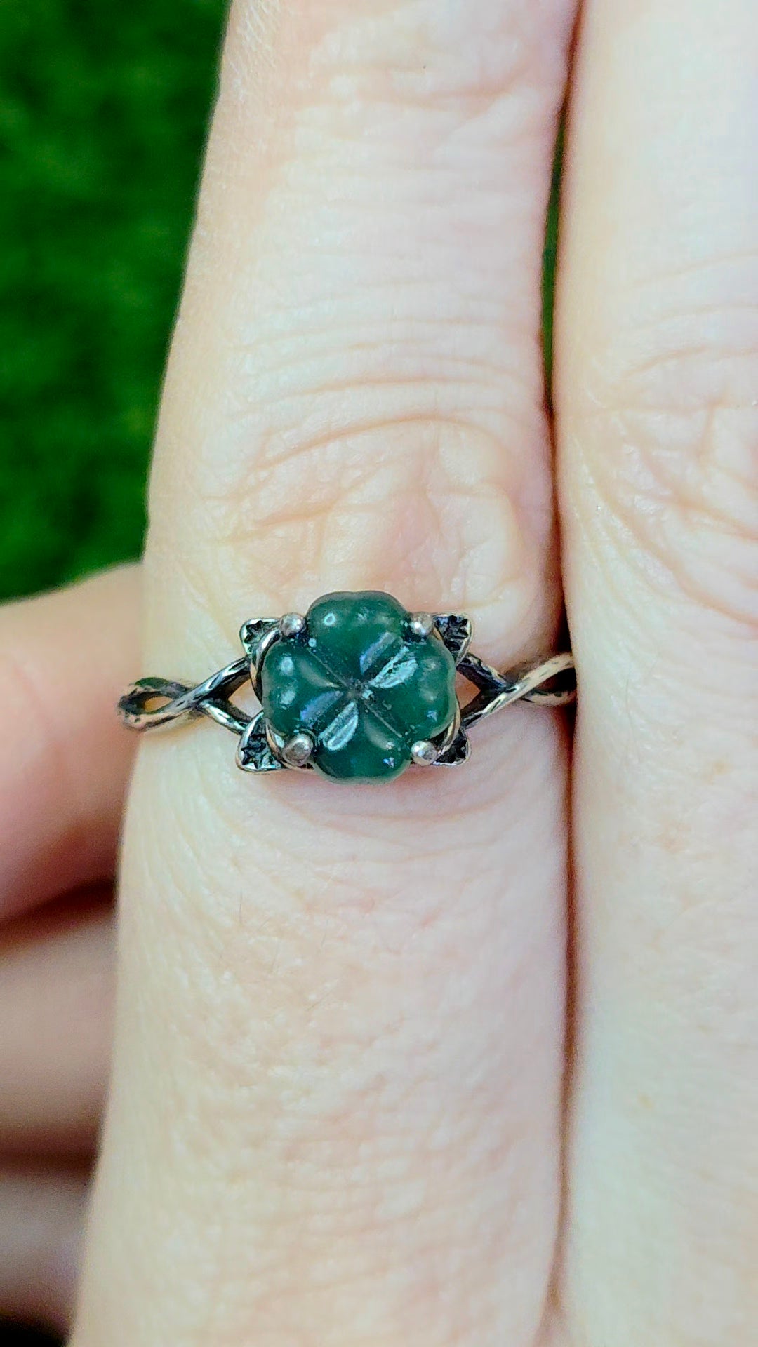Blue Water Jadeite Clover Ring D