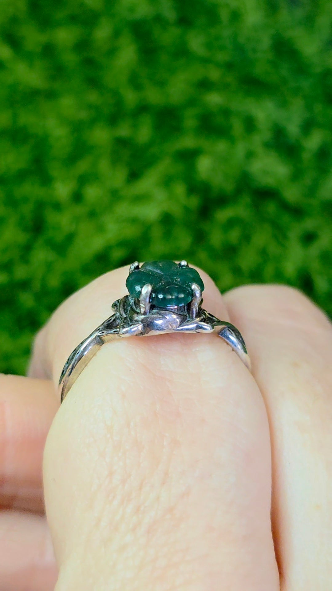 Blue Water Jadeite Clover Ring D