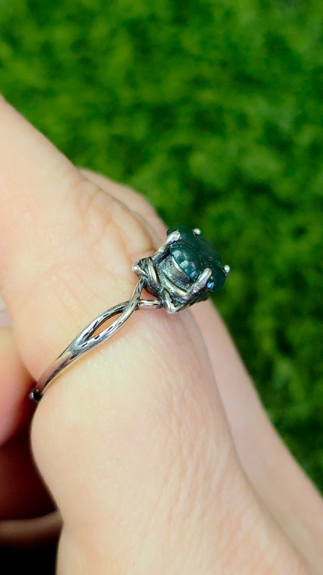 Blue Water Jadeite Clover Ring D