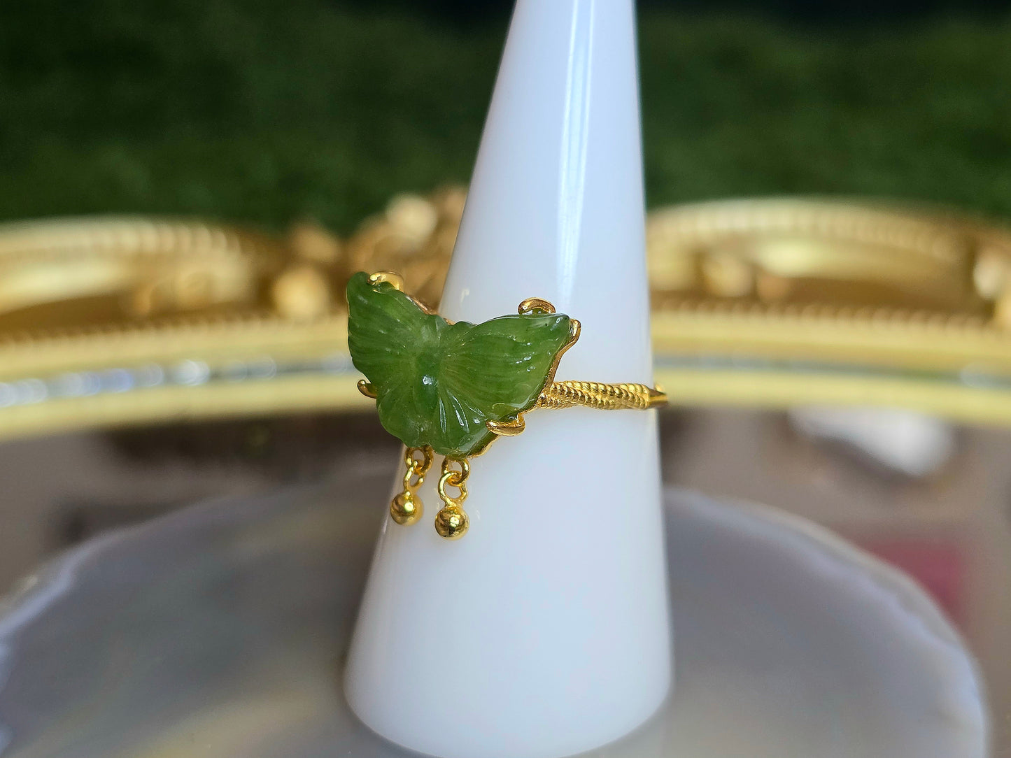 Green Jadeite Butterfly Ring