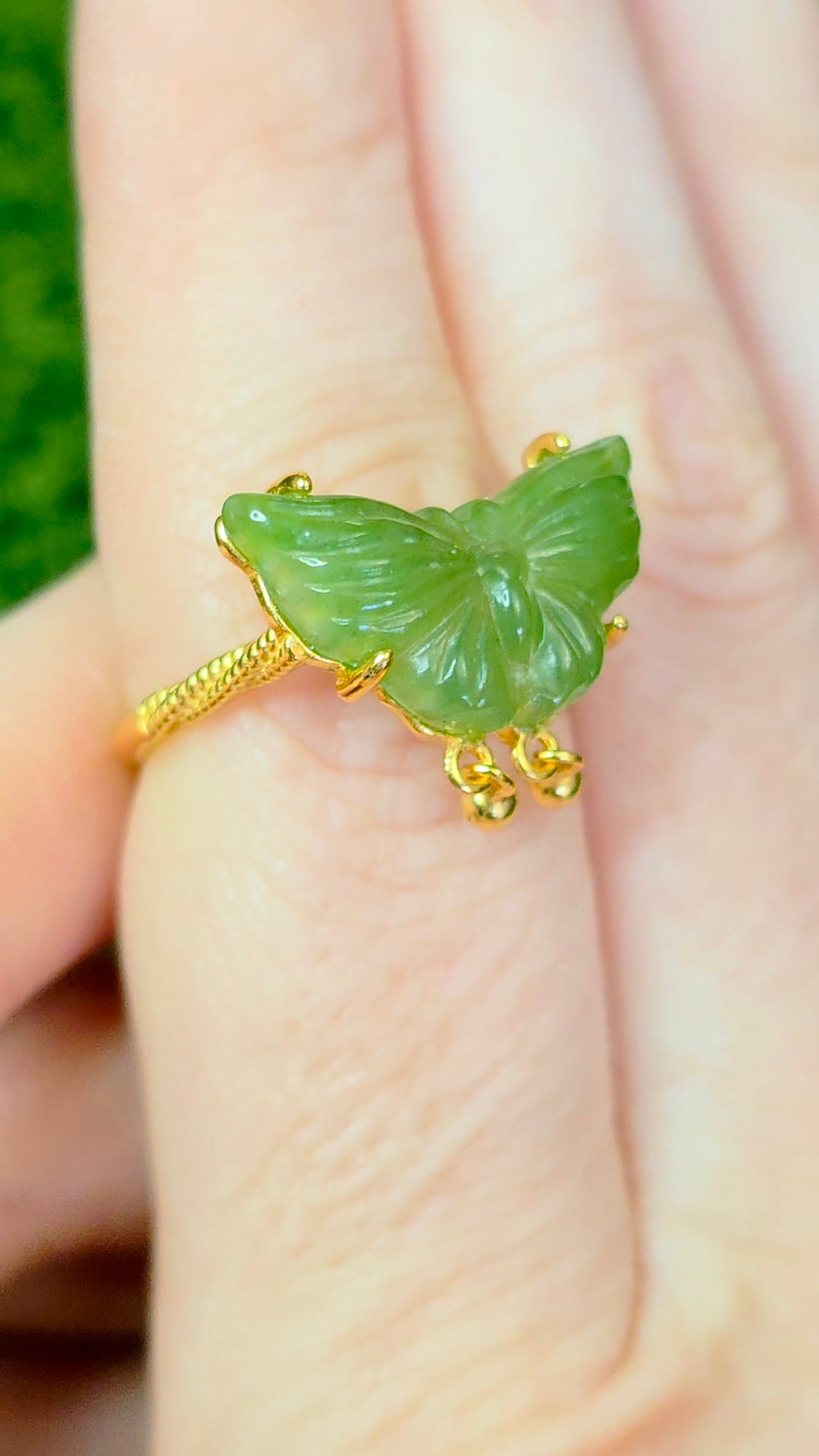 Green Jadeite Butterfly Ring