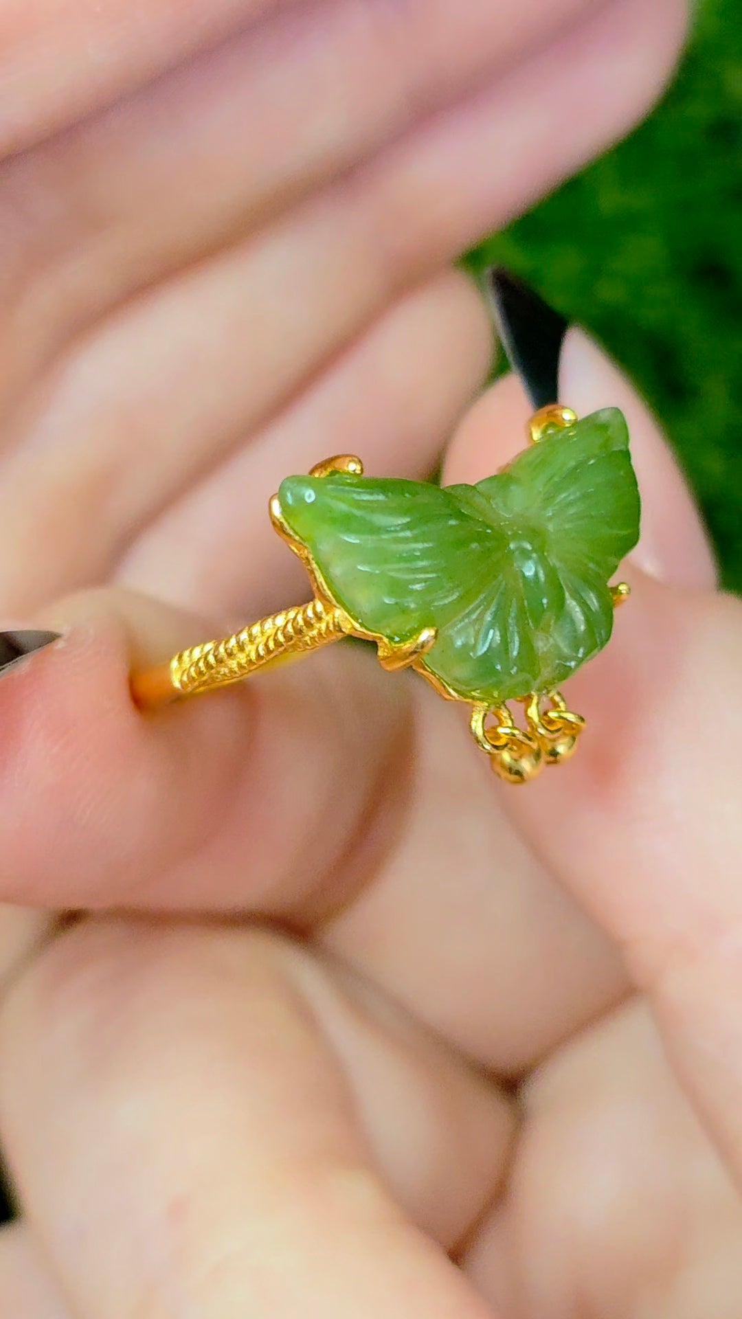 Green Jadeite Butterfly Ring