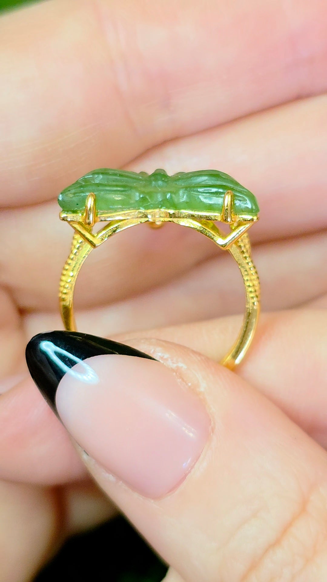 Green Jadeite Butterfly Ring