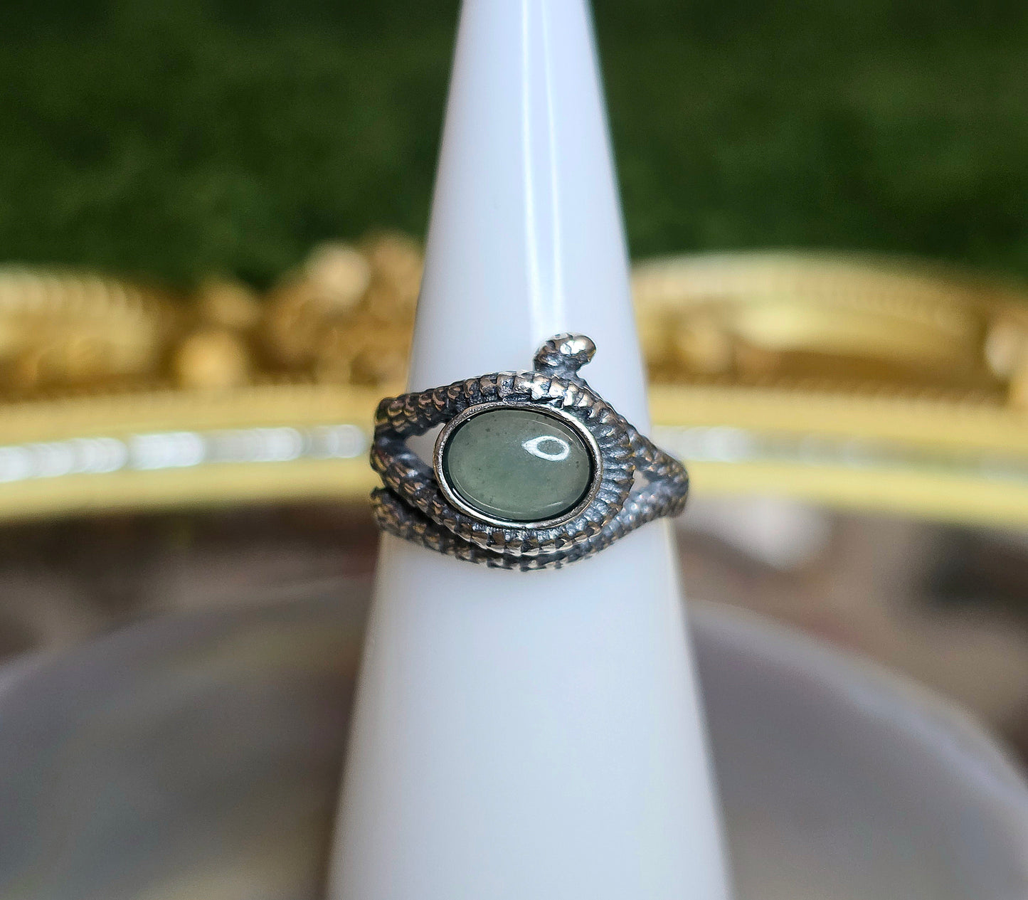 Blue Water Jadeite Snake Ring