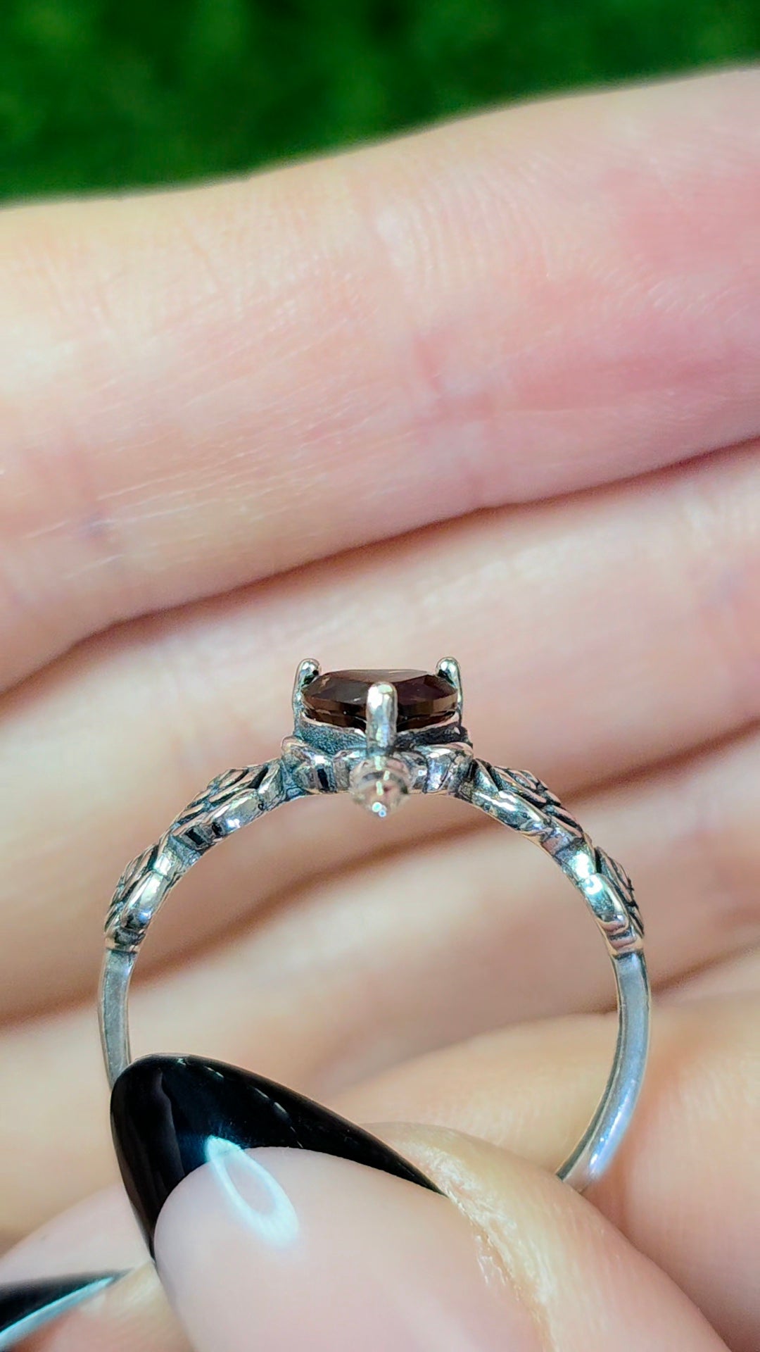 Smokey Quartz Rose and Dagger Ring