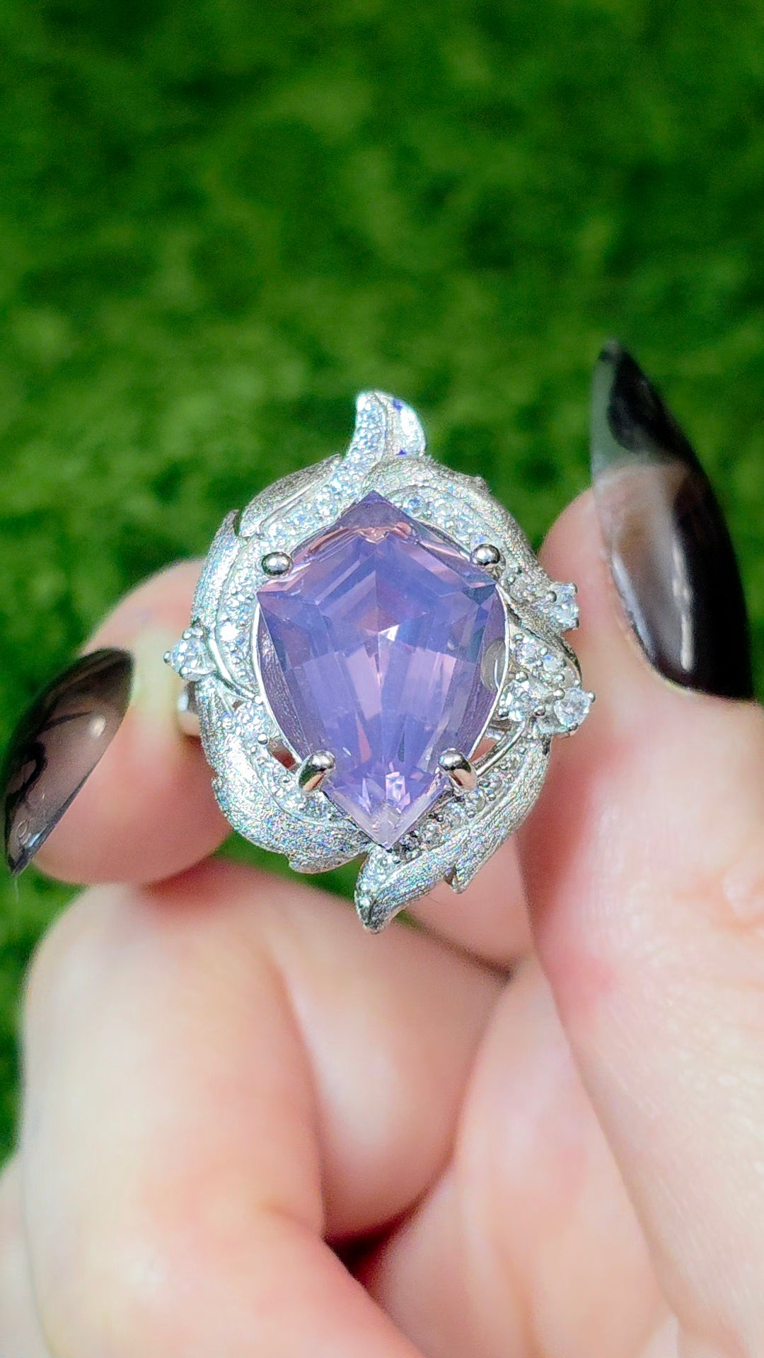 Lavender Moon Quartz Shield Ring