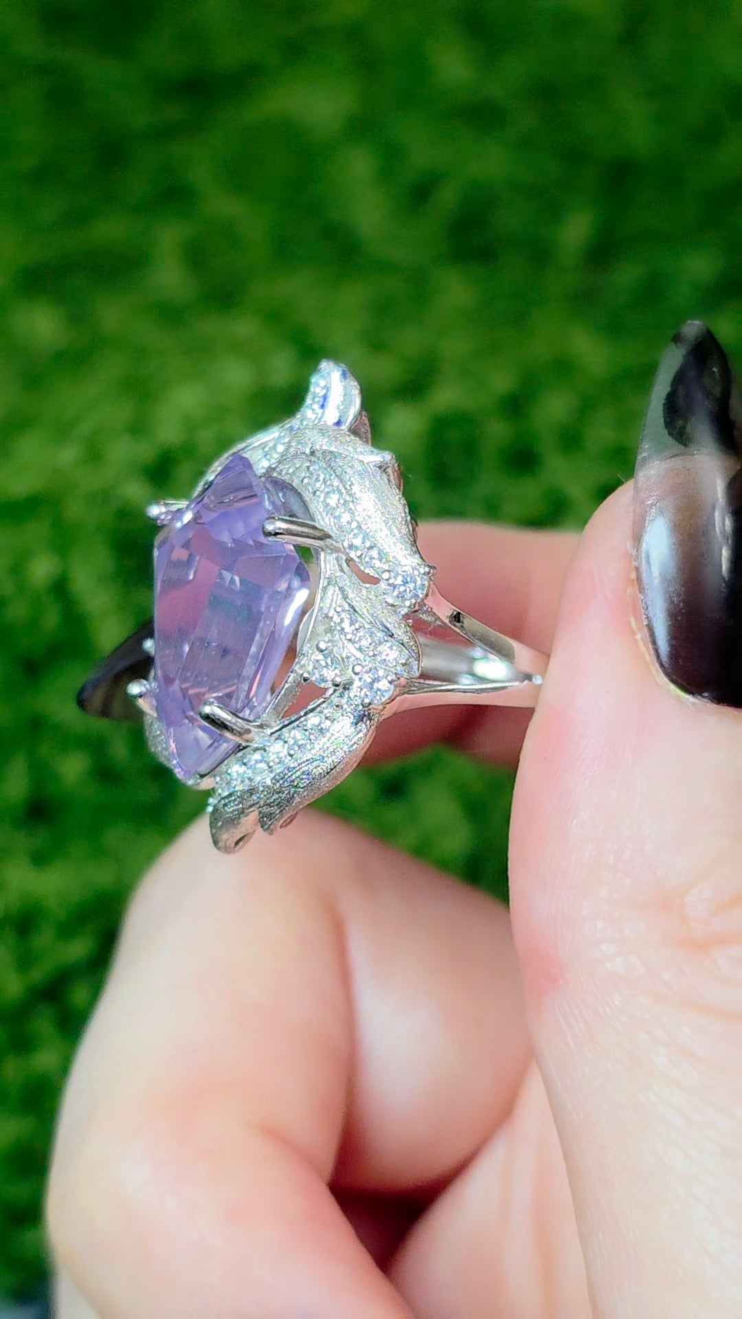 Lavender Moon Quartz Shield Ring