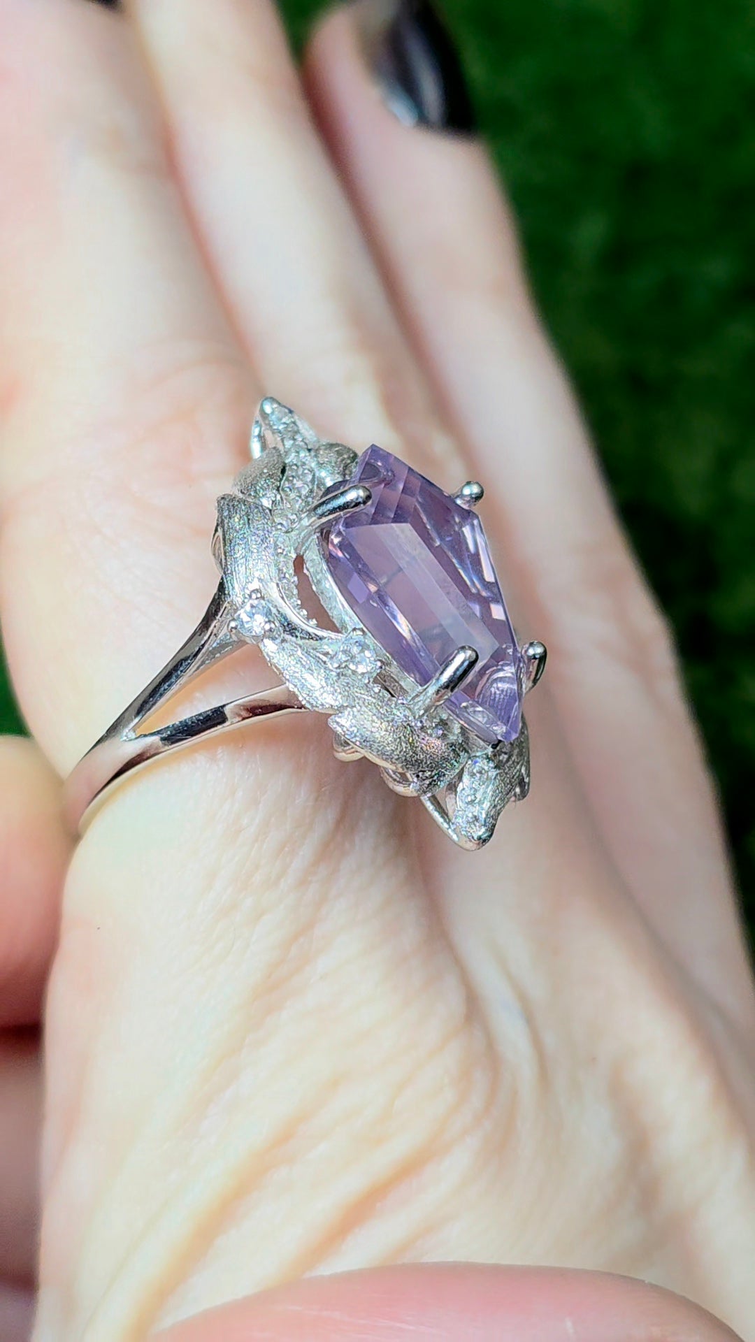 Lavender Moon Quartz Shield Ring