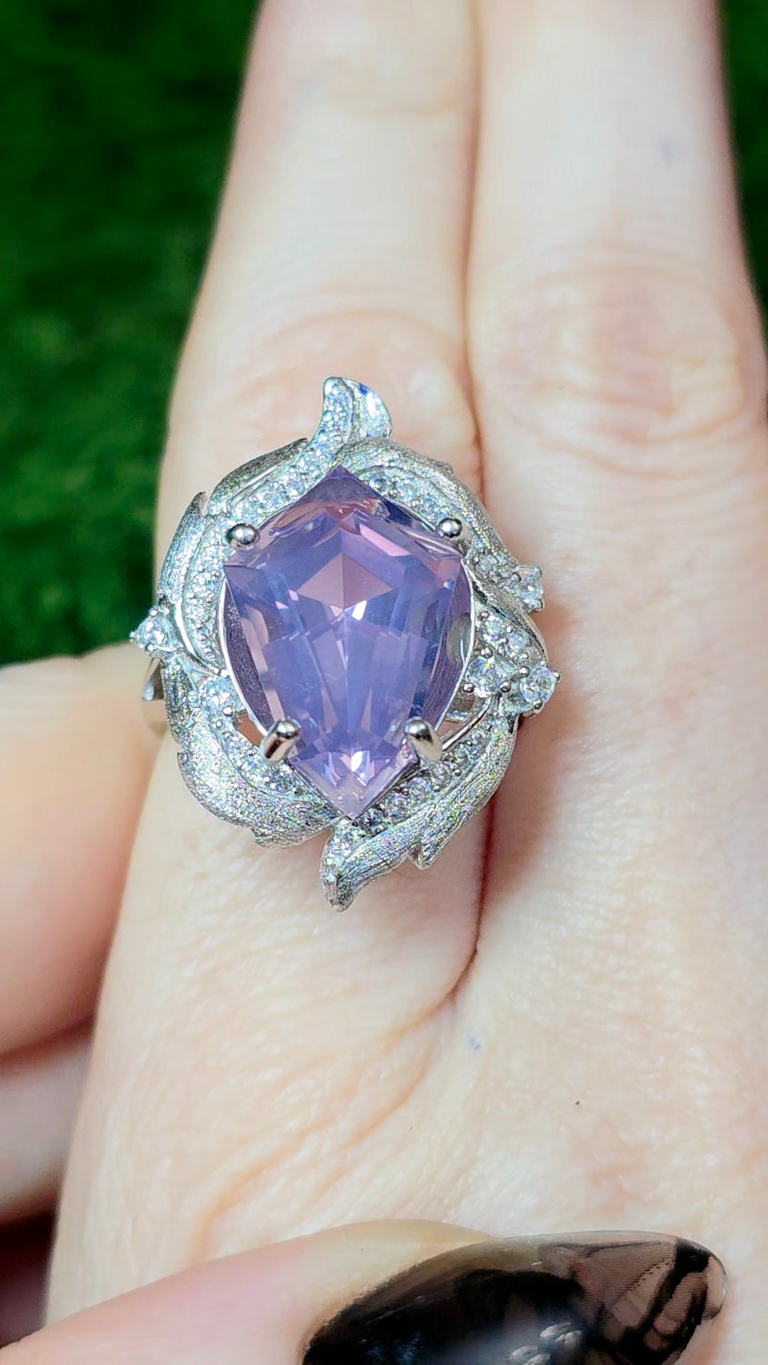 Lavender Moon Quartz Shield Ring