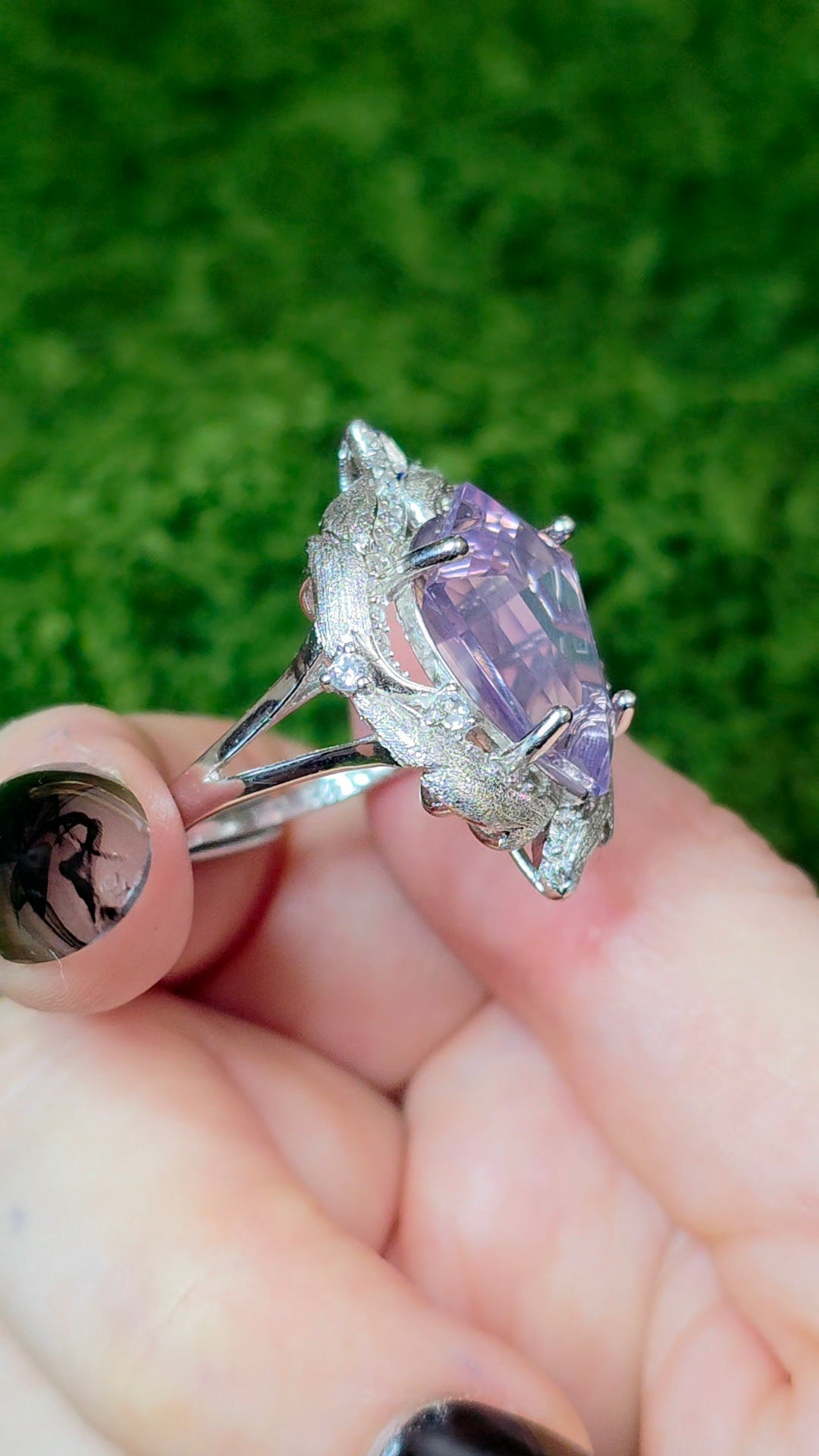 Lavender Moon Quartz Shield Ring