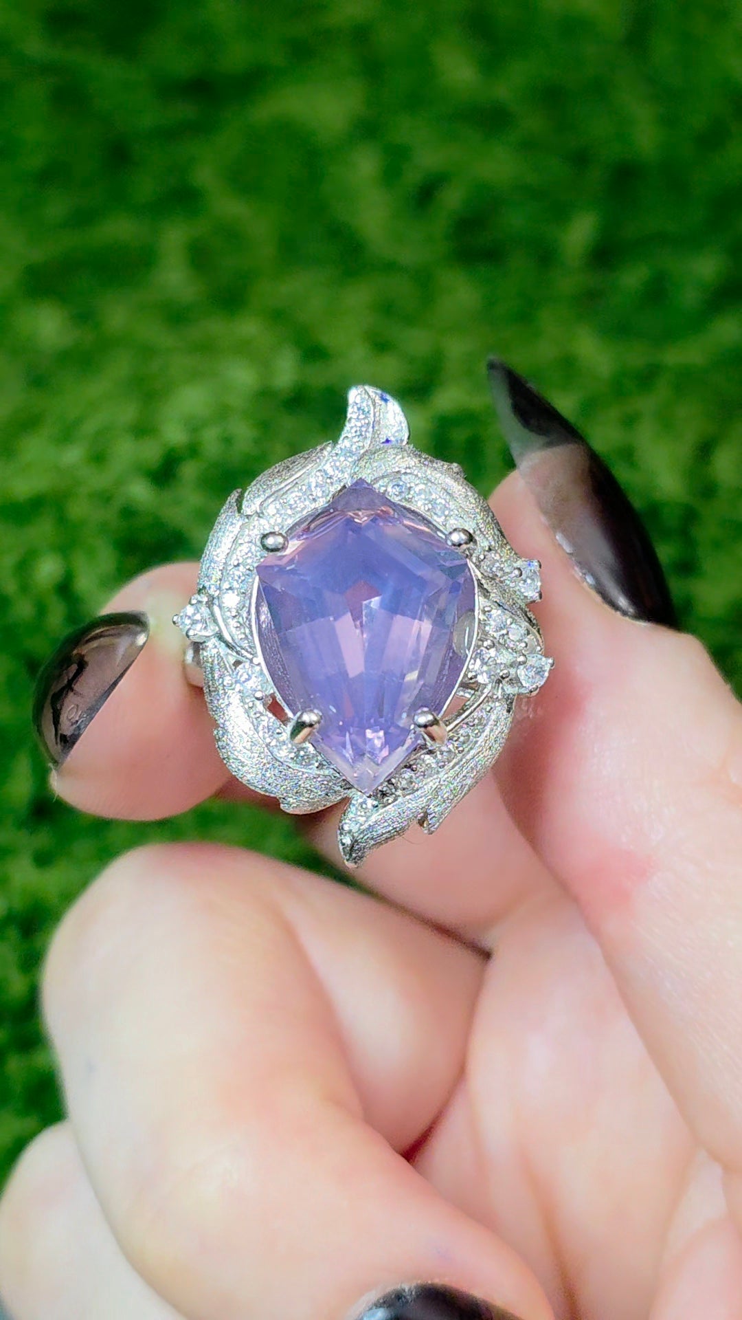 Lavender Moon Quartz Shield Ring