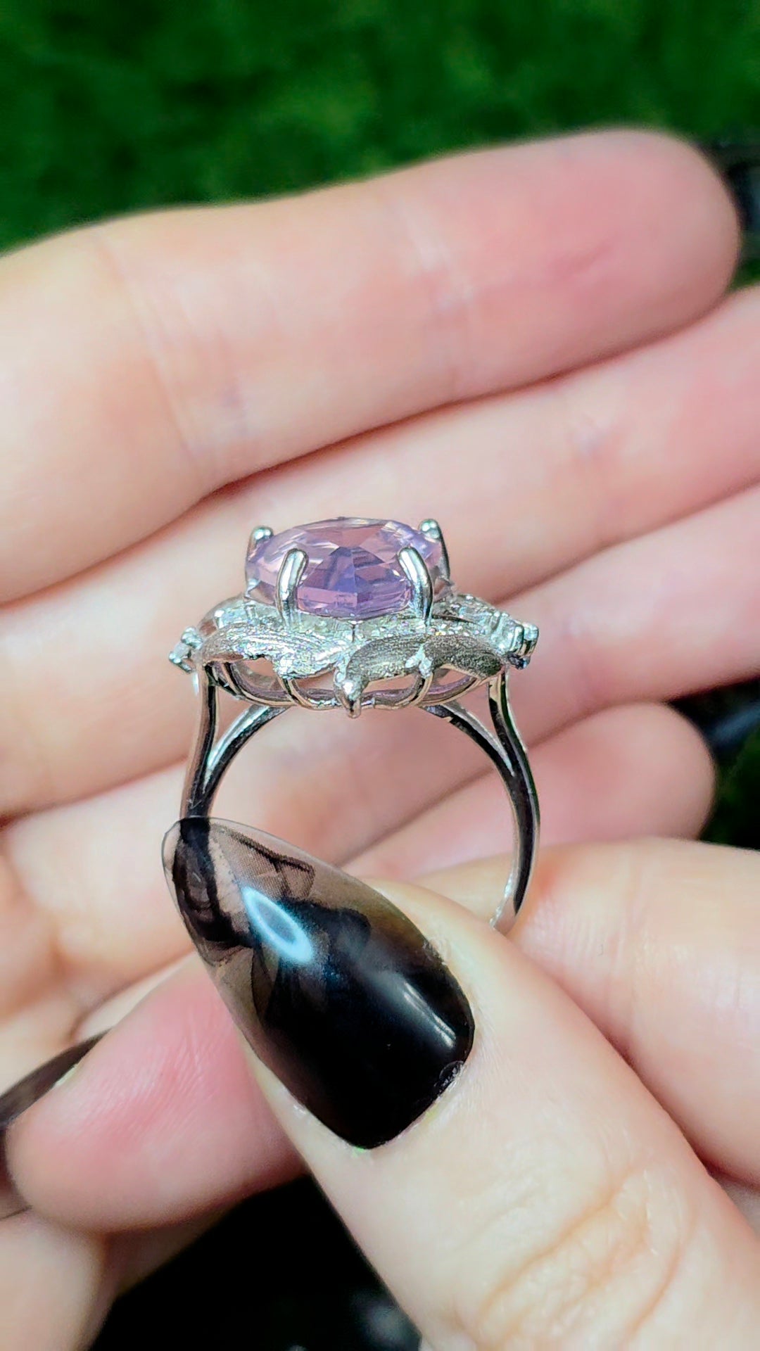 Lavender Moon Quartz Shield Ring