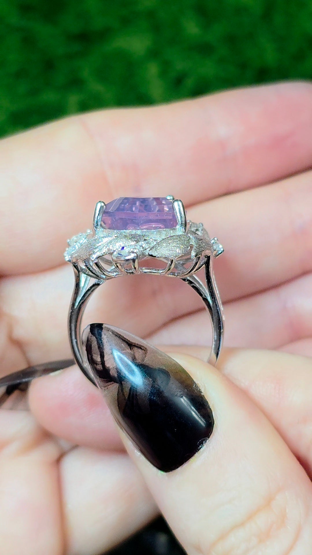 Lavender Moon Quartz Shield Ring