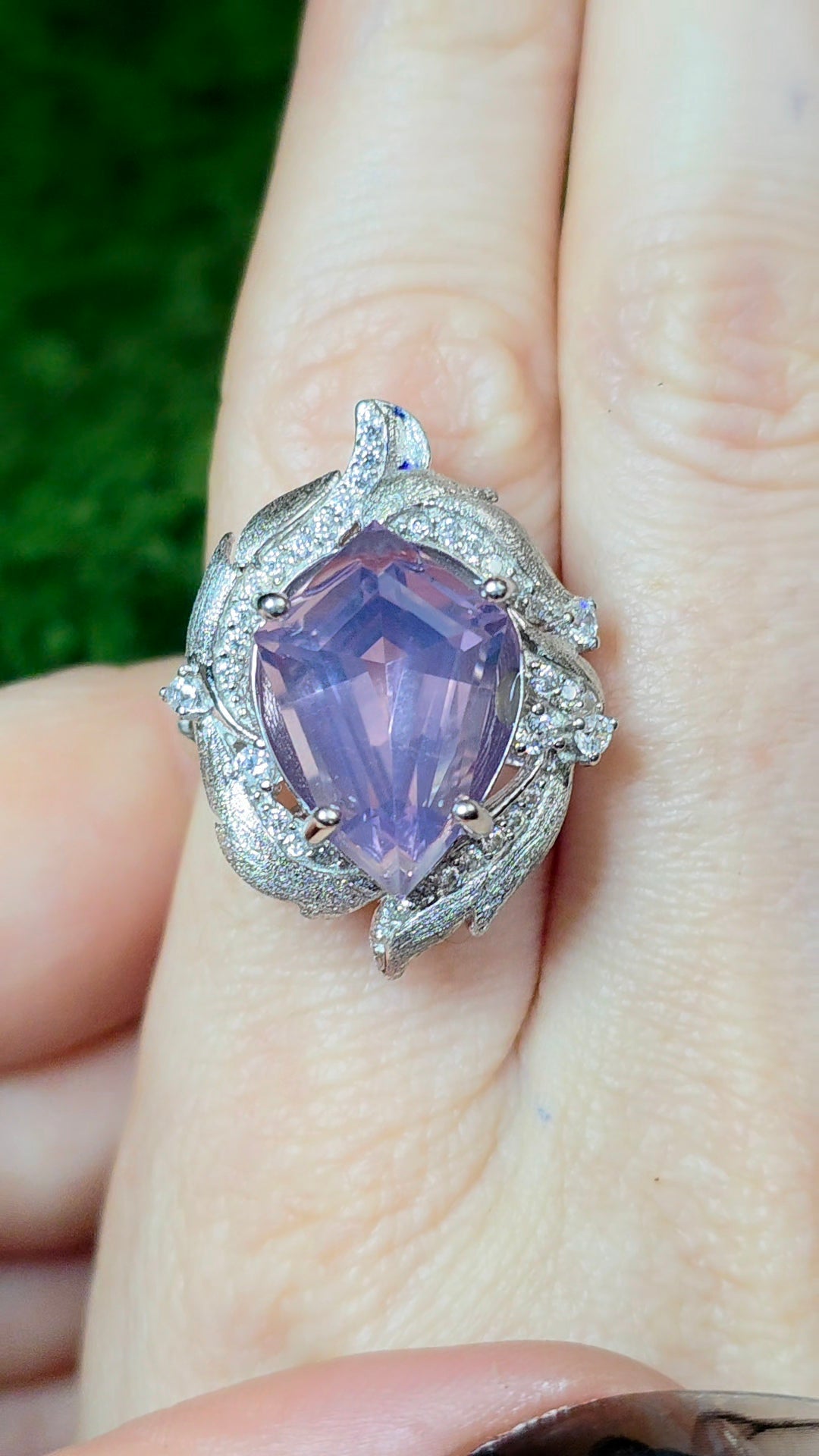 Lavender Moon Quartz Shield Ring