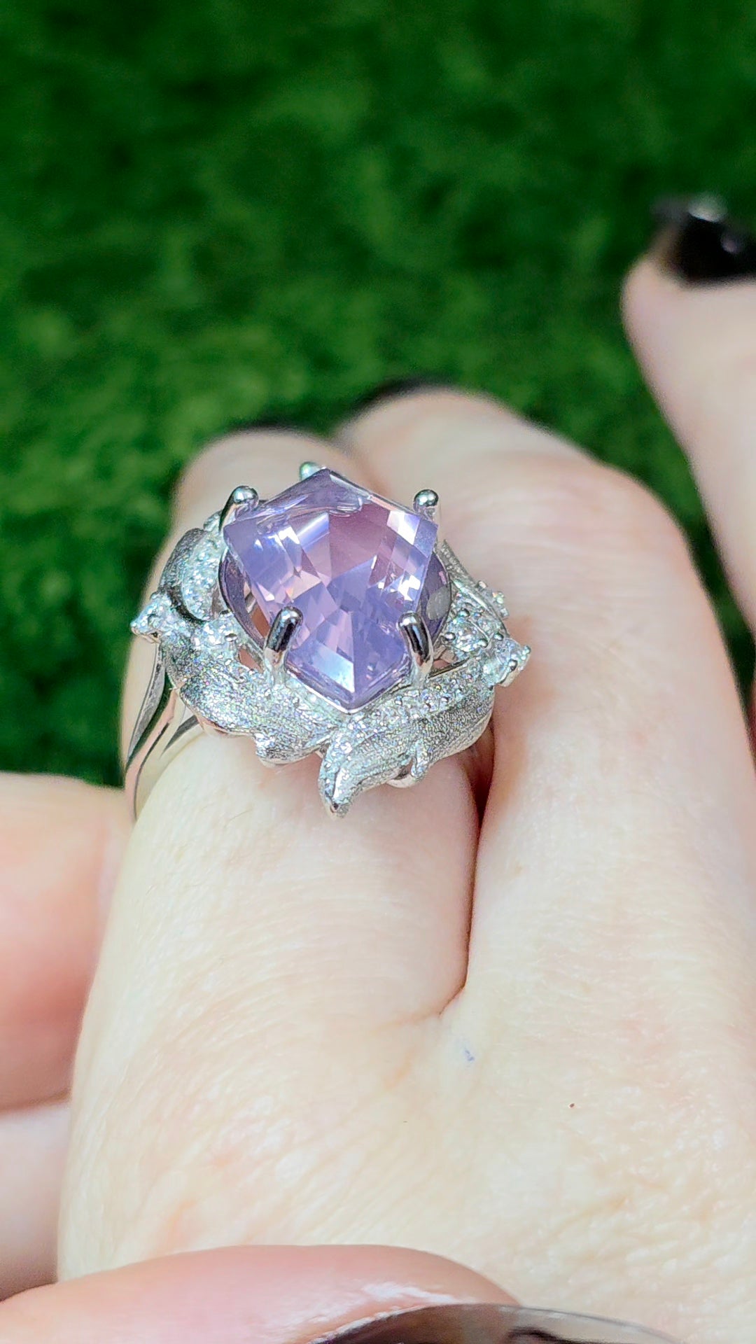 Lavender Moon Quartz Shield Ring