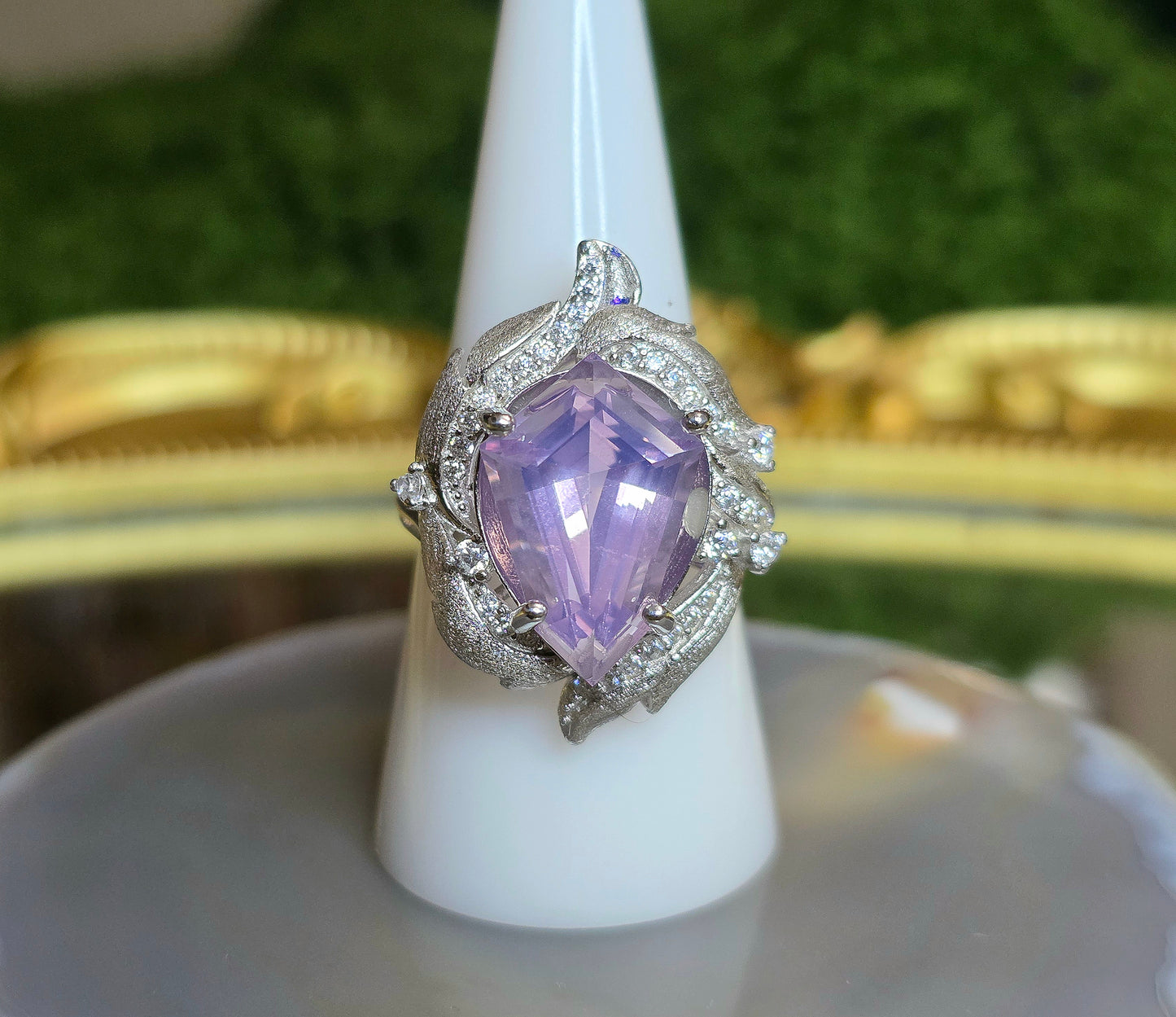 Lavender Moon Quartz Shield Ring